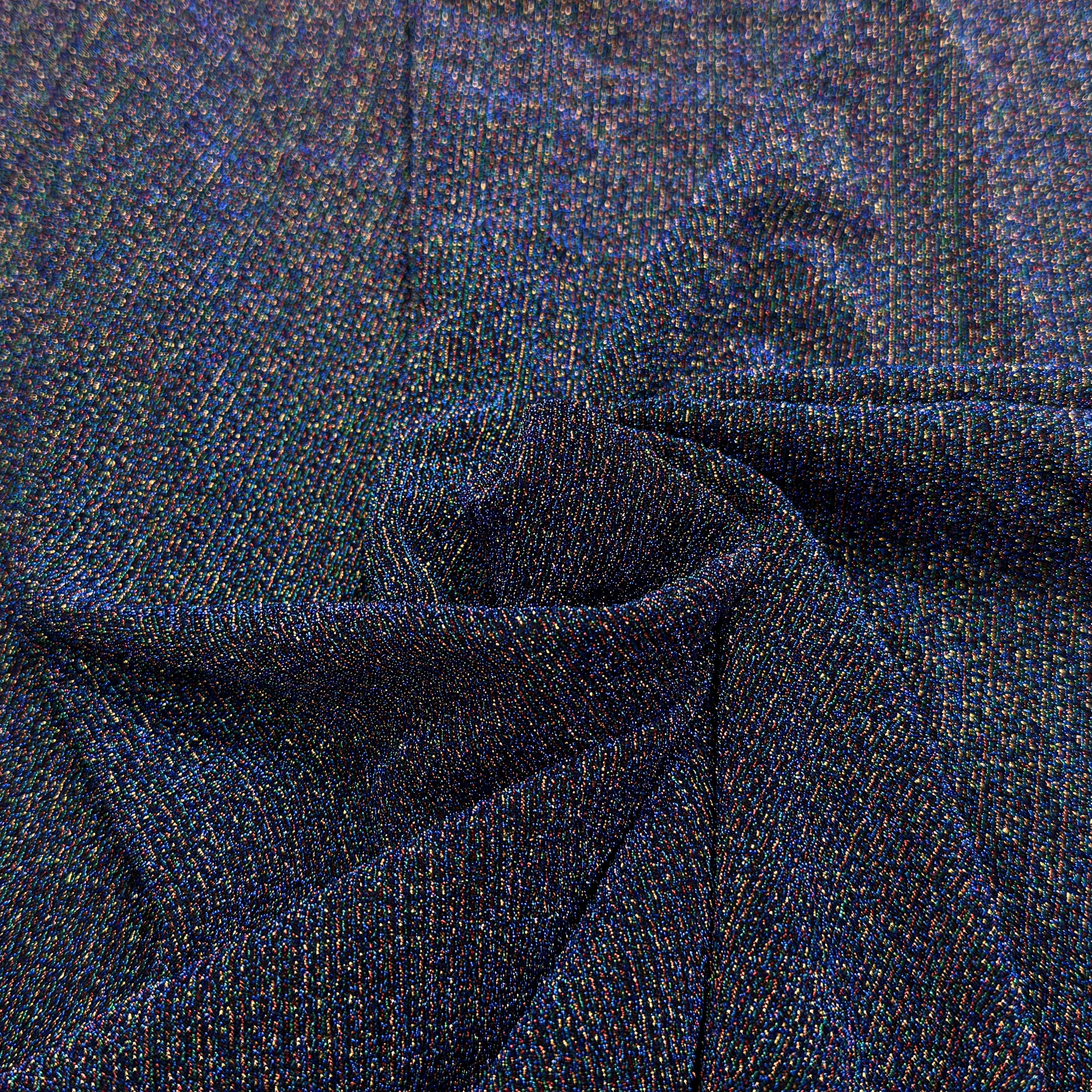 MAILLE FÊTE ULTRA STRETCH BRILLANT POLY MULTICOL INTERLOCK BLEU - My Little Coupon