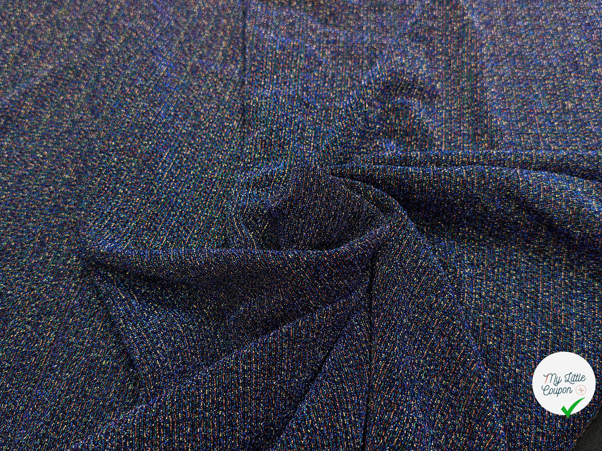 MAILLE FÊTE ULTRA STRETCH BRILLANT POLY MULTICOL INTERLOCK BLEU - My Little Coupon