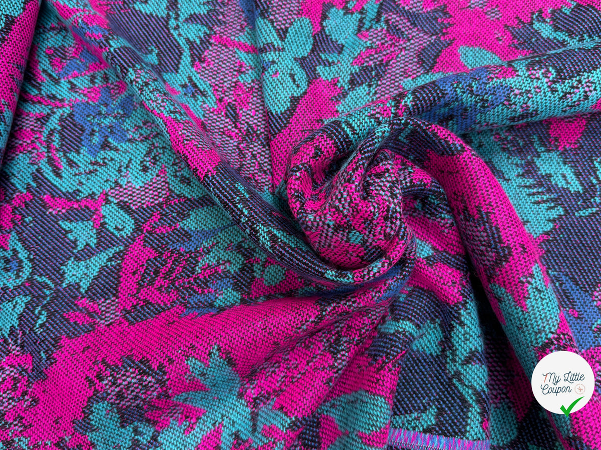 MAILLE GRATTÉE JACQUARD FLEURS FUCHSIA ET TURQUOISE - My Little Coupon