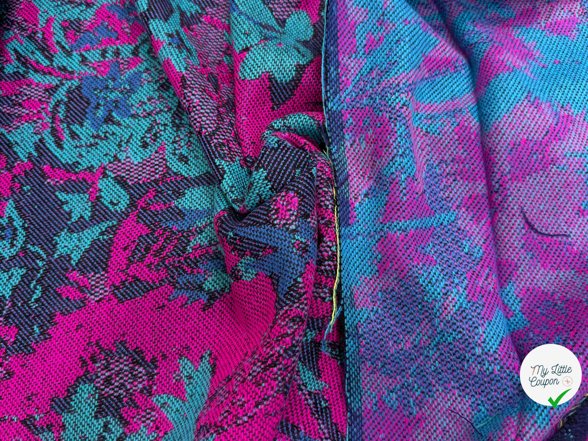 MAILLE GRATTÉE JACQUARD FLEURS FUCHSIA ET TURQUOISE - My Little Coupon