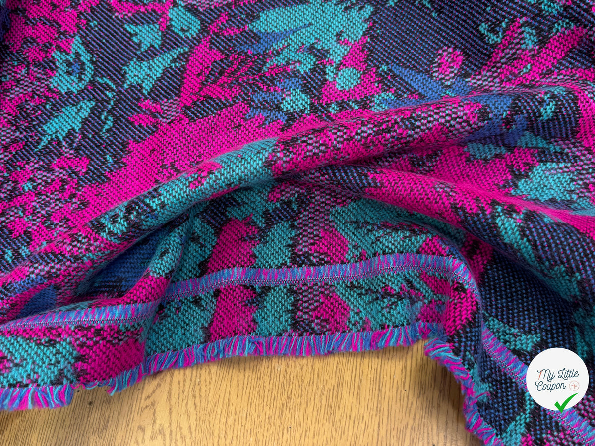 MAILLE GRATTÉE JACQUARD FLEURS FUCHSIA ET TURQUOISE - My Little Coupon