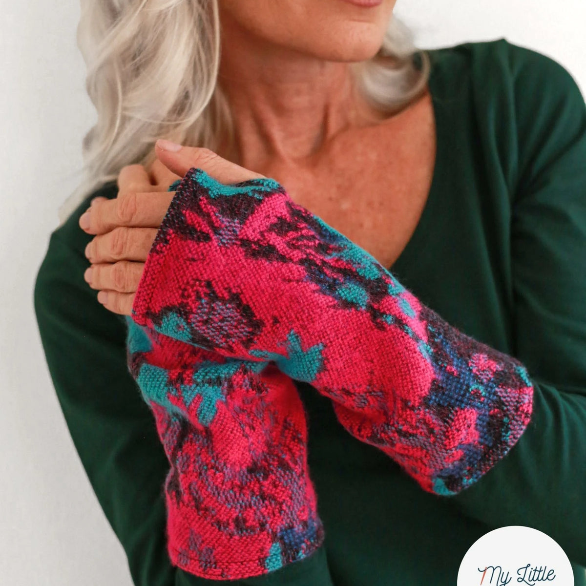 MAILLE GRATTÉE JACQUARD FLEURS FUCHSIA ET TURQUOISE - My Little Coupon