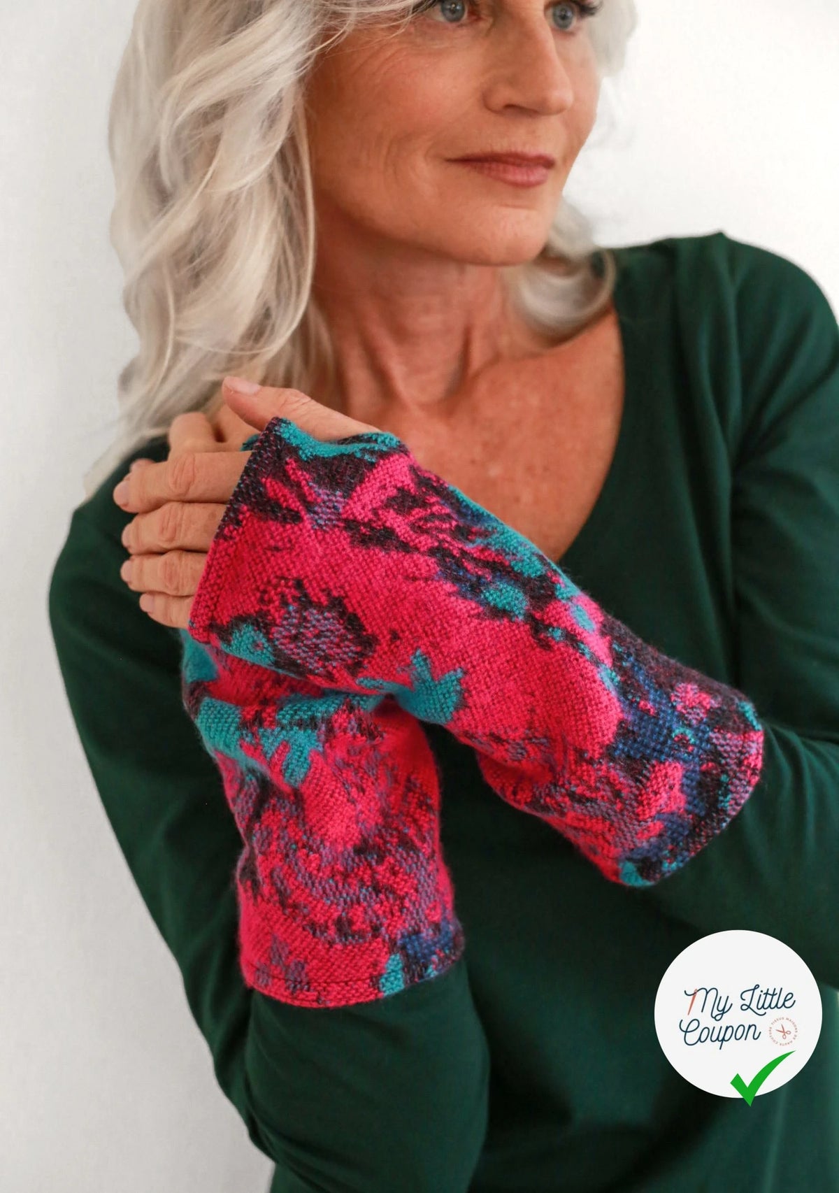 MAILLE GRATTÉE JACQUARD FLEURS FUCHSIA ET TURQUOISE - My Little Coupon