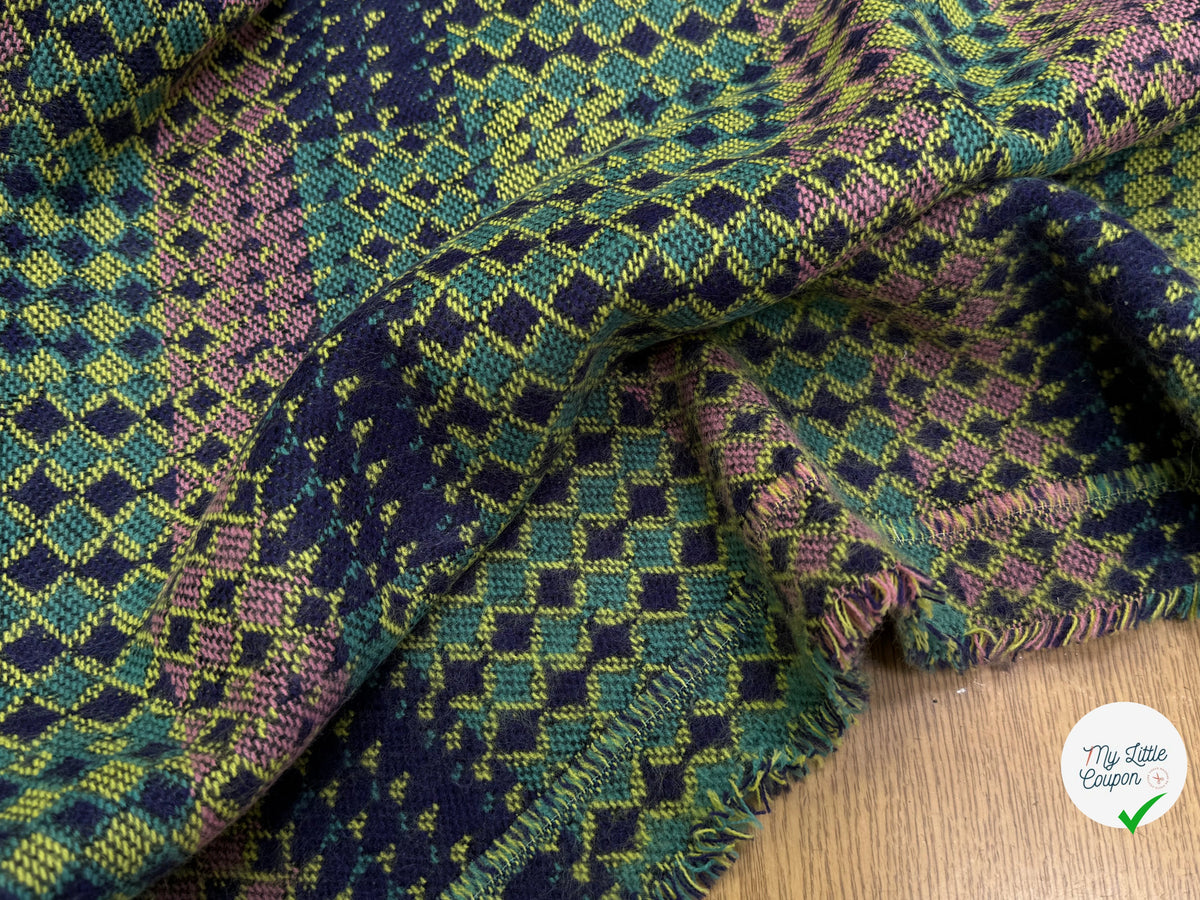 MAILLE GRATTÉE JACQUARD MOSAÏQUE VERT ET ROSE CORNILLON FAIENCE ANIS - My Little Coupon