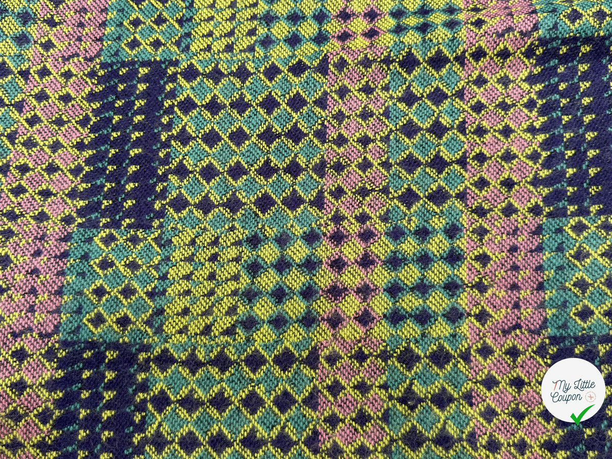 MAILLE GRATTÉE JACQUARD MOSAÏQUE VERT ET ROSE CORNILLON FAIENCE ANIS - My Little Coupon