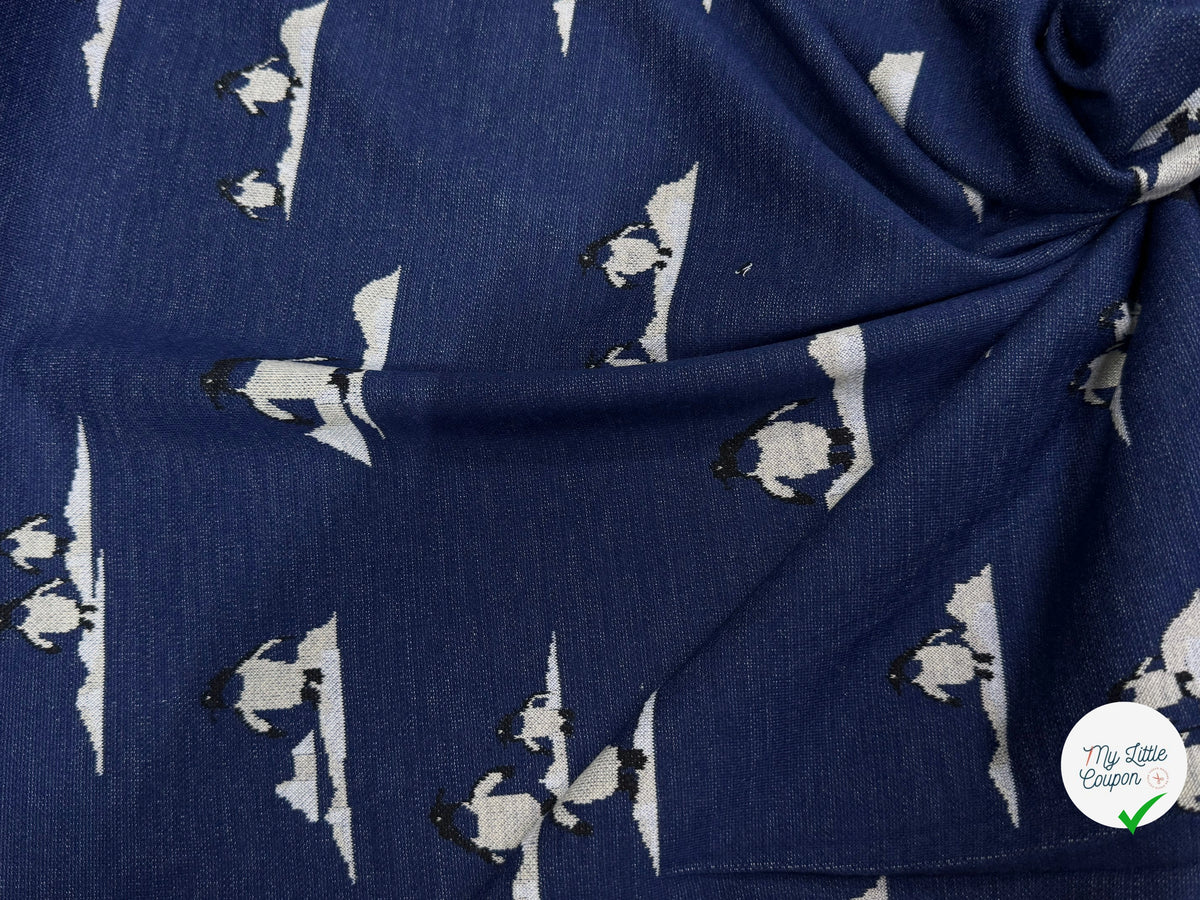 MAILLE JACQUARD ESPRIT MILANO IMPRIMÉ PINGOUINS BLEU MARINE - My Little Coupon
