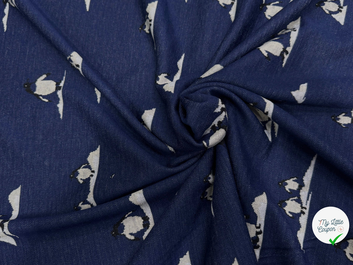 MAILLE JACQUARD ESPRIT MILANO IMPRIMÉ PINGOUINS BLEU MARINE - My Little Coupon