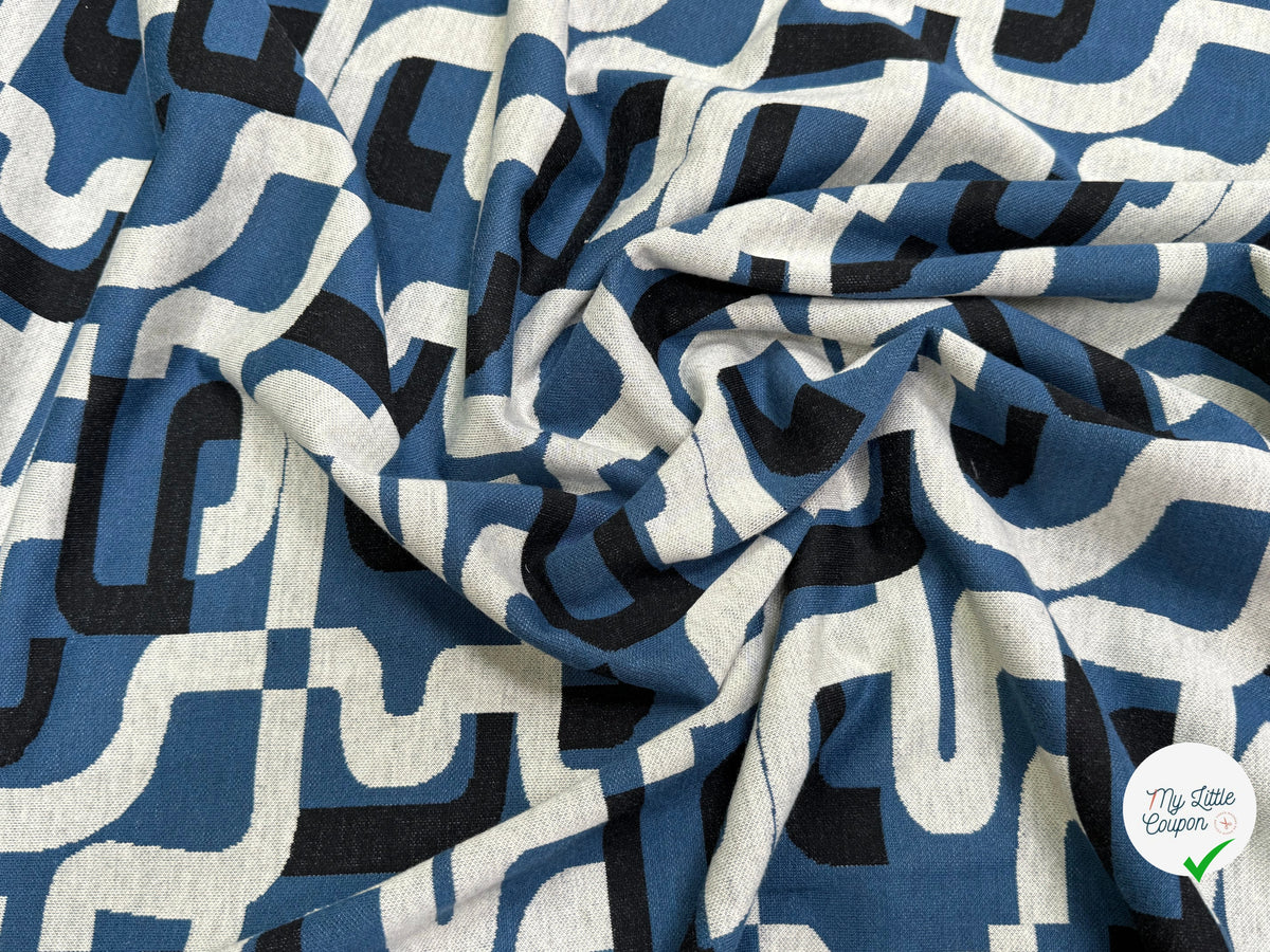 MAILLE JACQUARD ESPRIT MILANO MOTIF CALLIGRAPHIE BLEU MARINE ET BLANC - My Little Coupon