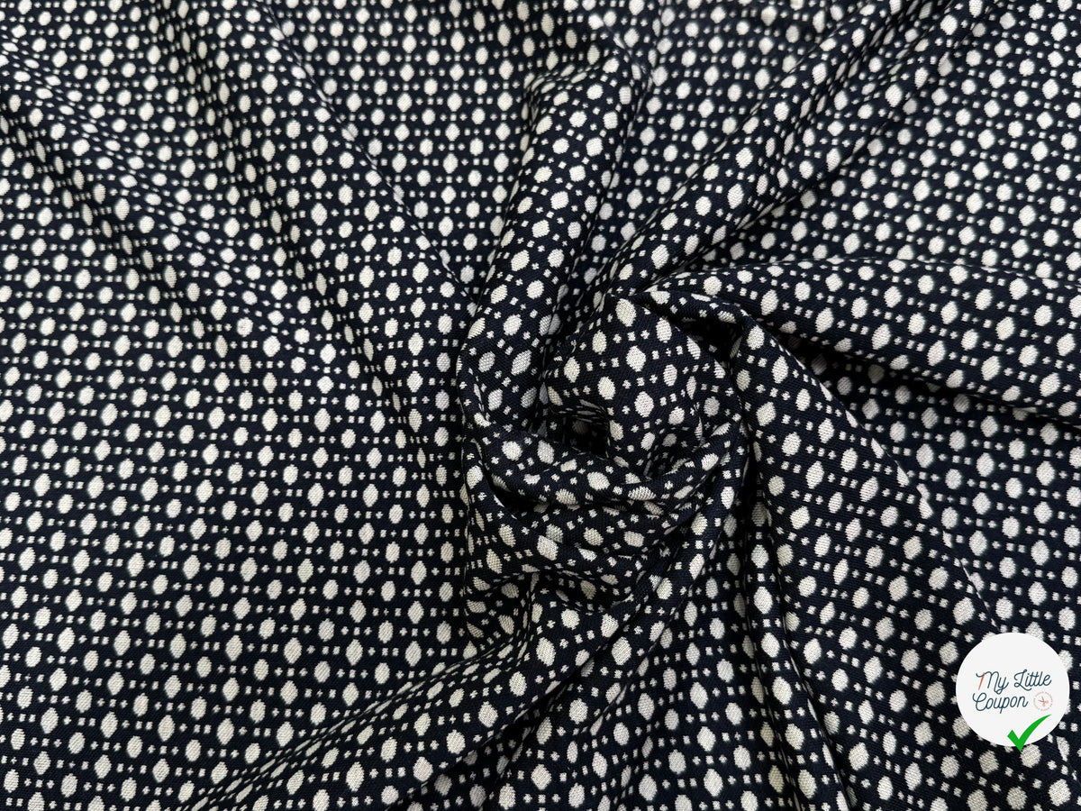 MAILLE JACQUARD ESPRIT MILANO MOTIF POIS ÉCRU FOND BLEU MARINE - My Little Coupon