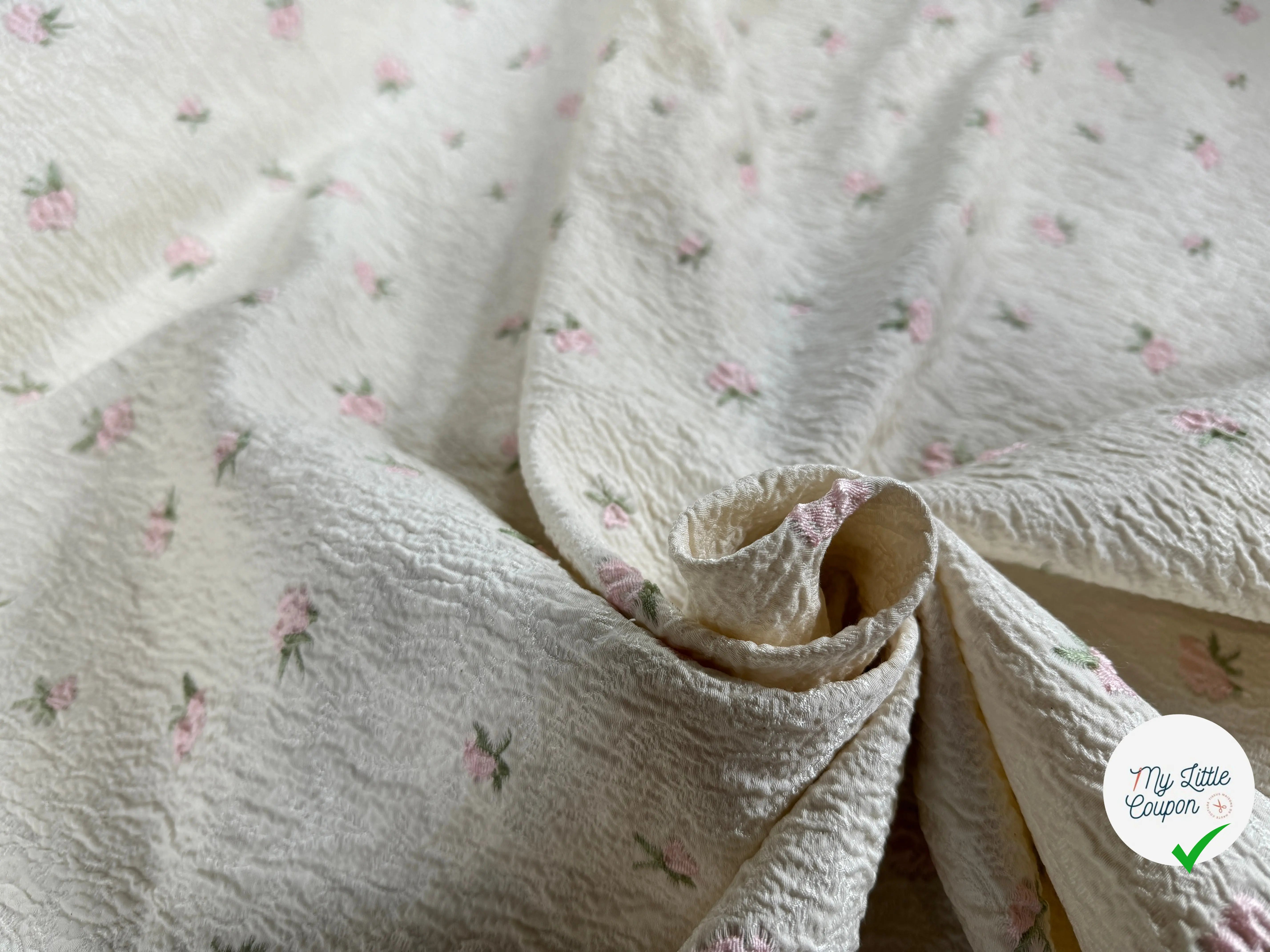 MAILLE JACQUARD GAUFRÉE PETITES FLEURS ROSES - My Little Coupon