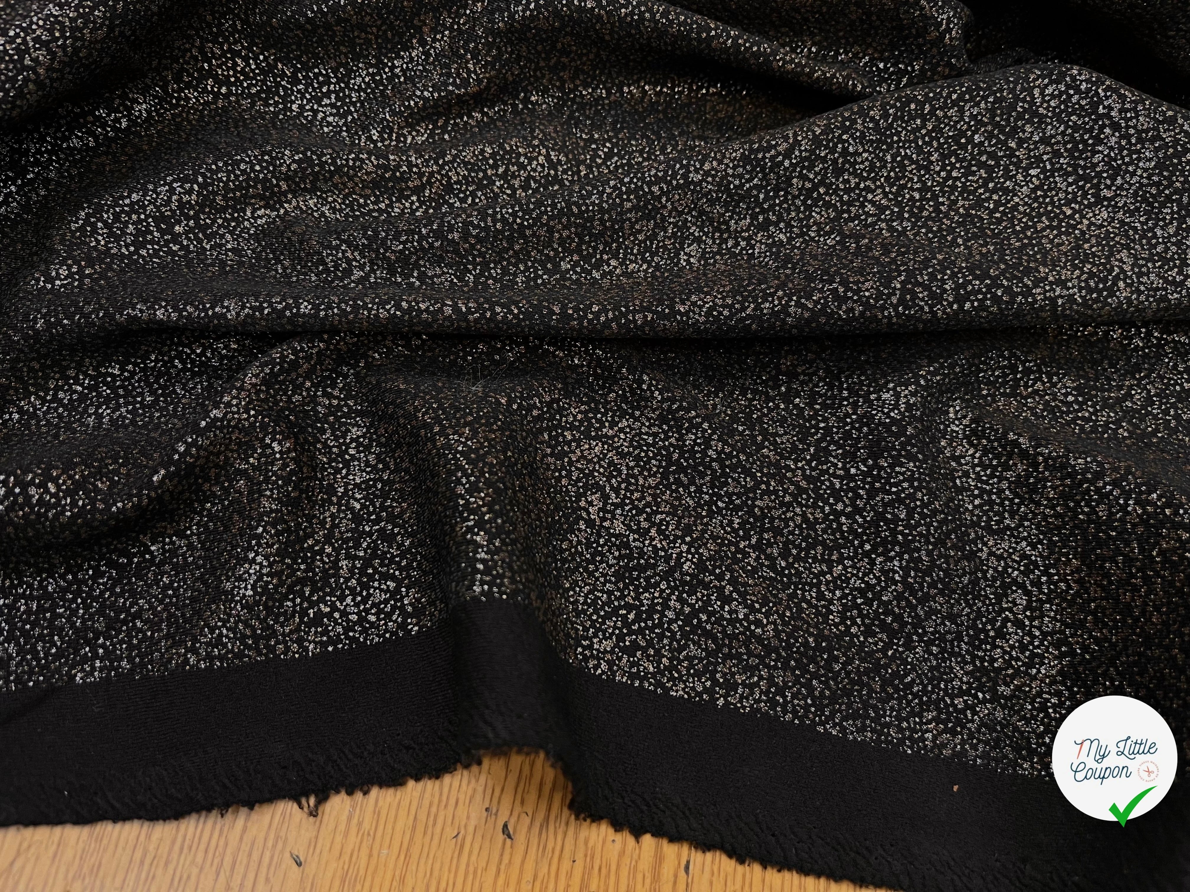 MAILLE JERSEY FOND NOIR POINT ARGENTÉ REFLET BRONZE - My Little Coupon