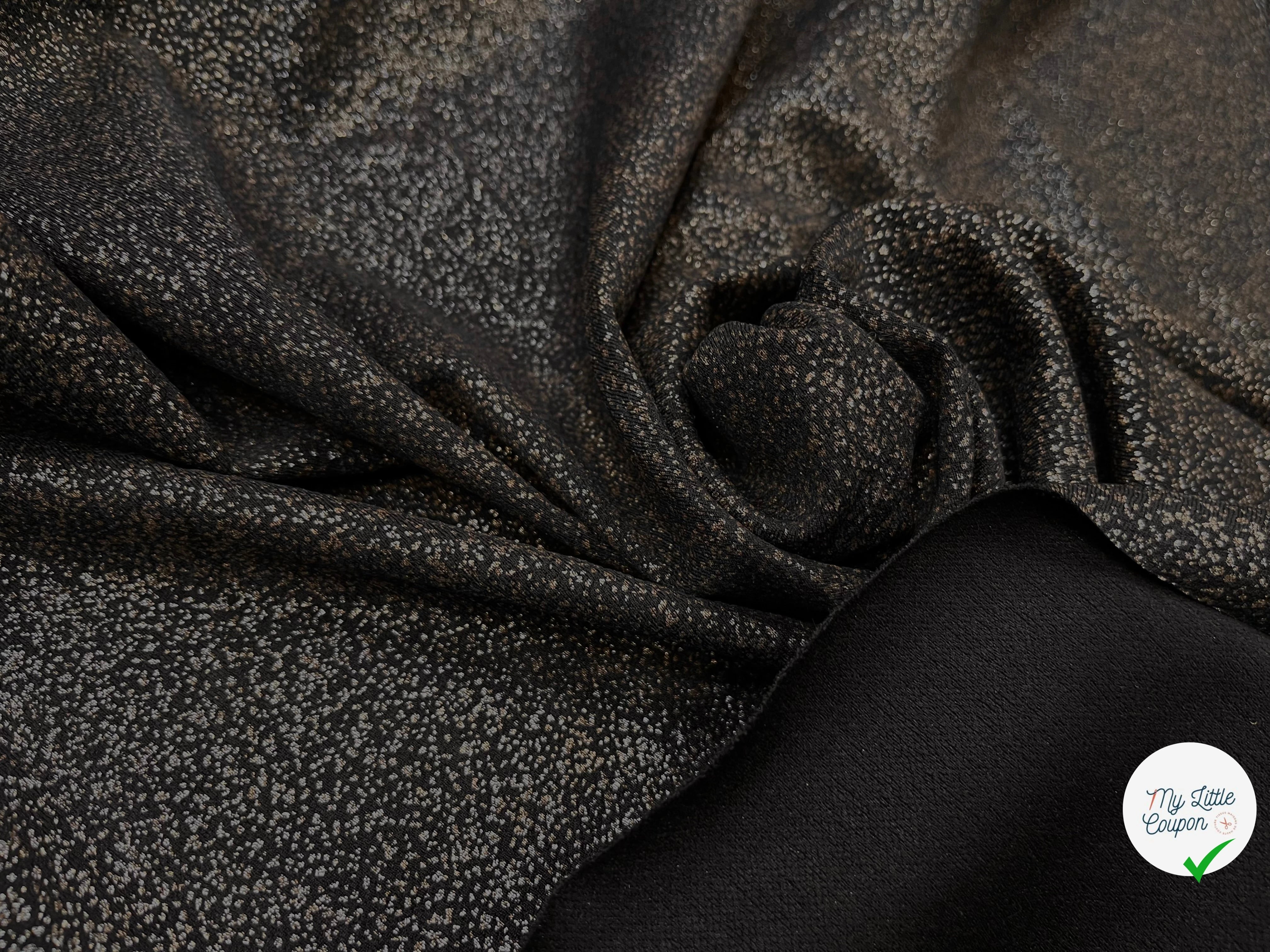 MAILLE JERSEY FOND NOIR POINT ARGENTÉ REFLET BRONZE - My Little Coupon