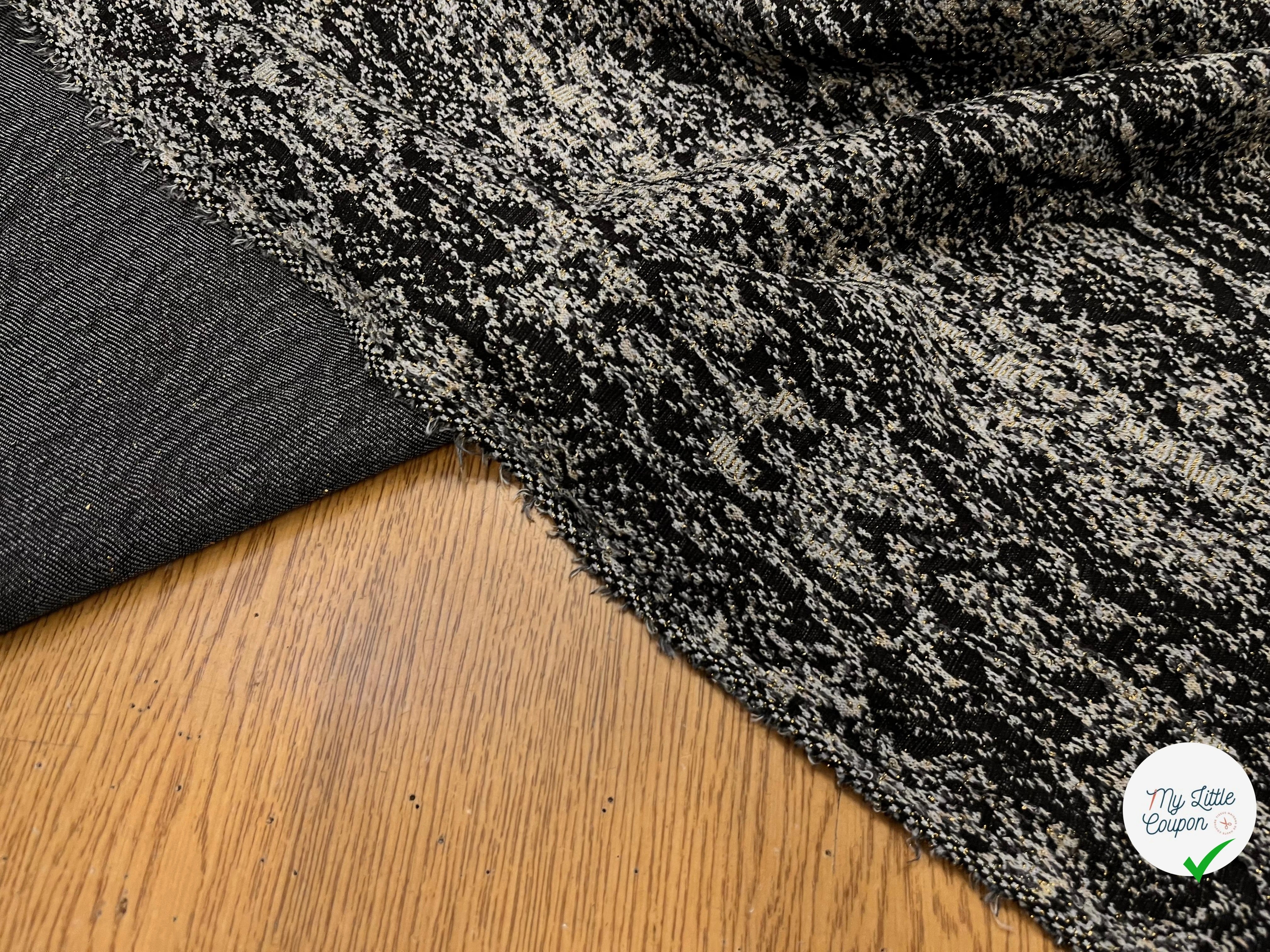 MAILLE MILANO 25% VISCOSE MOTIF ÉFFET LÉOPARD NOIR&BEIGE FIL OR - My Little Coupon