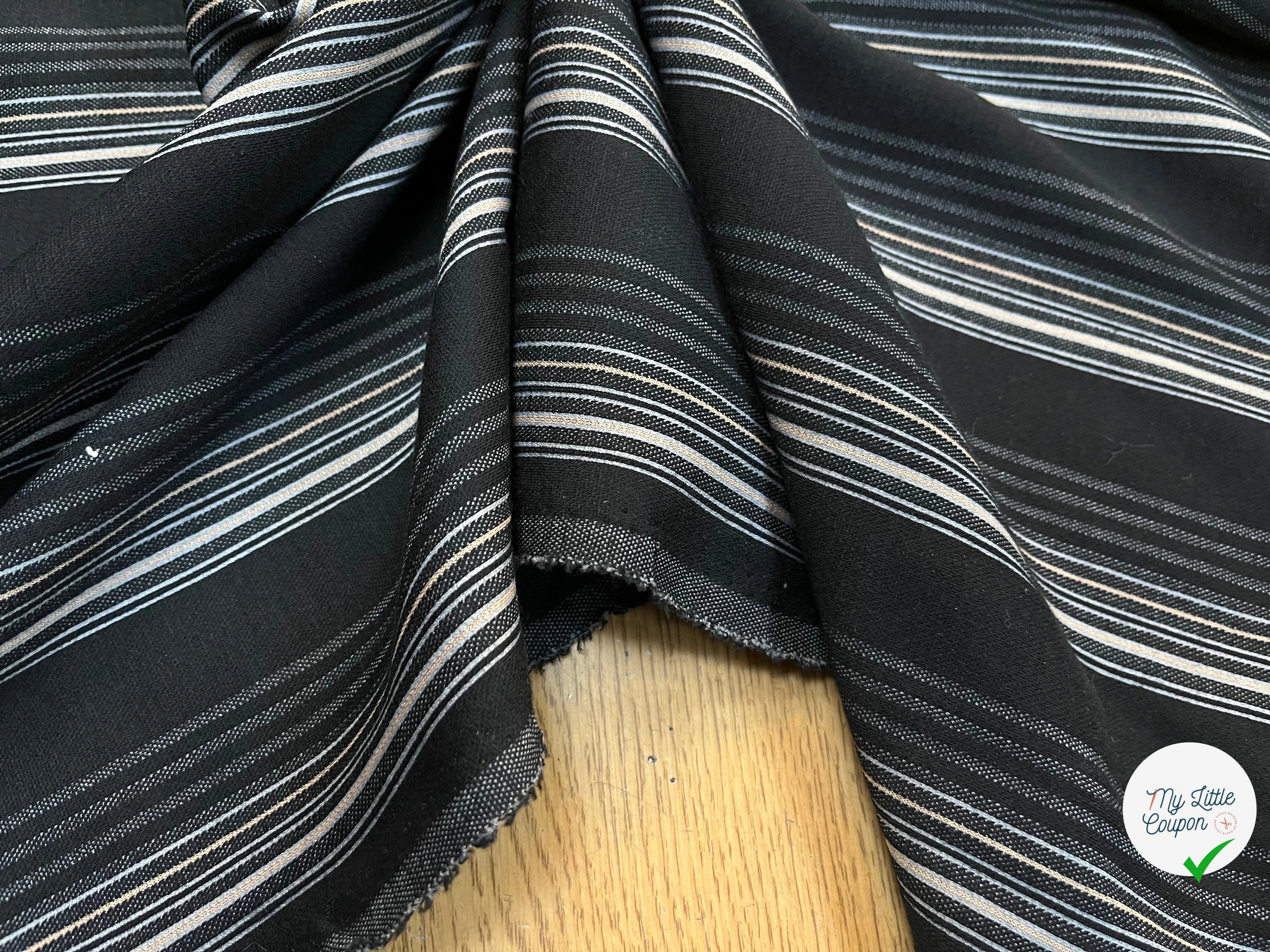 MAILLE MILANO FOND NOIR À RAYURES BEIGE&GRISE STRETCH - My Little Coupon