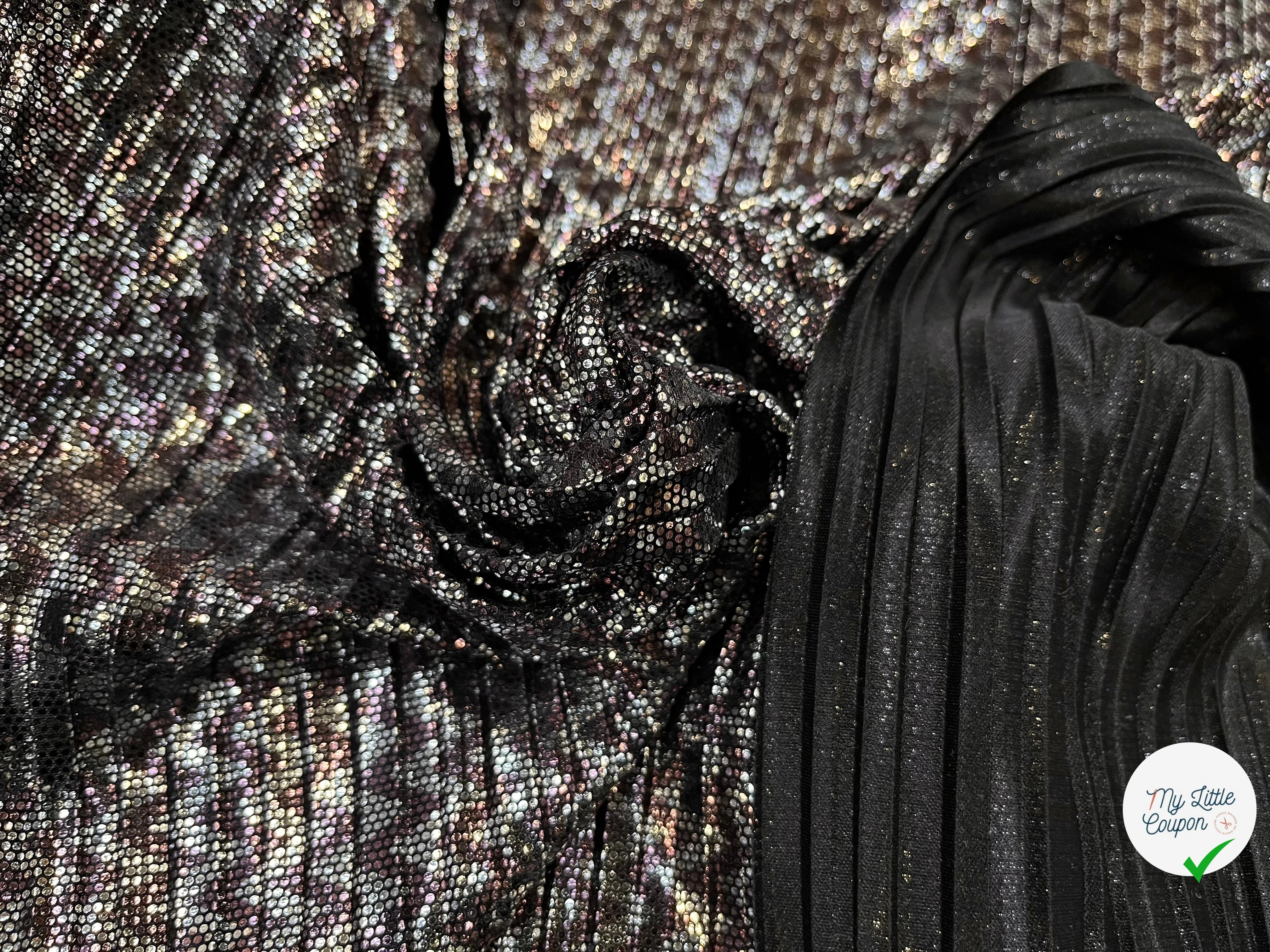 MAILLE PLISSÉ STRECH POLYESTER NOIR ET ARGENTÉ - My Little Coupon