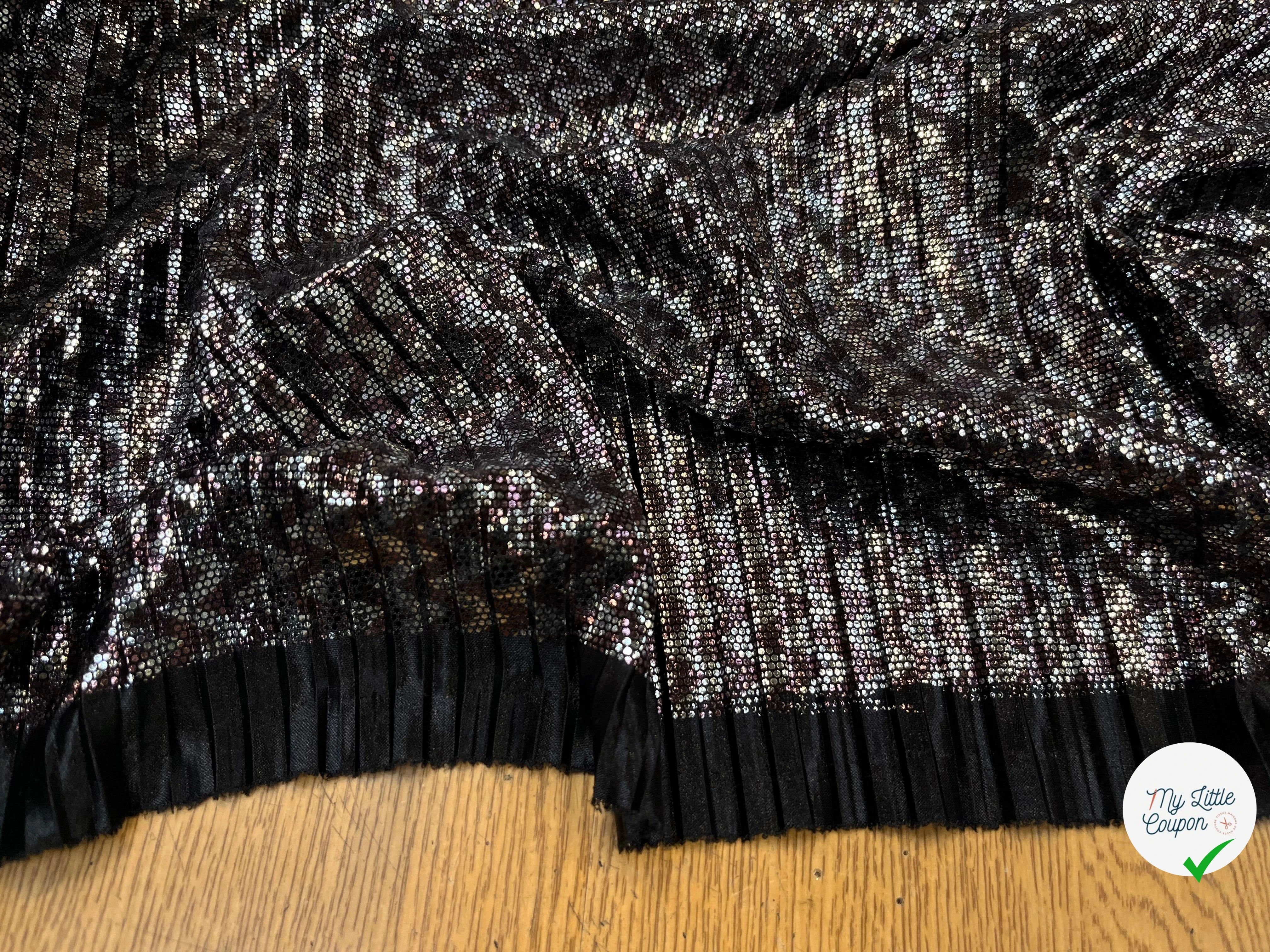 MAILLE PLISSÉ STRECH POLYESTER NOIR ET ARGENTÉ - My Little Coupon