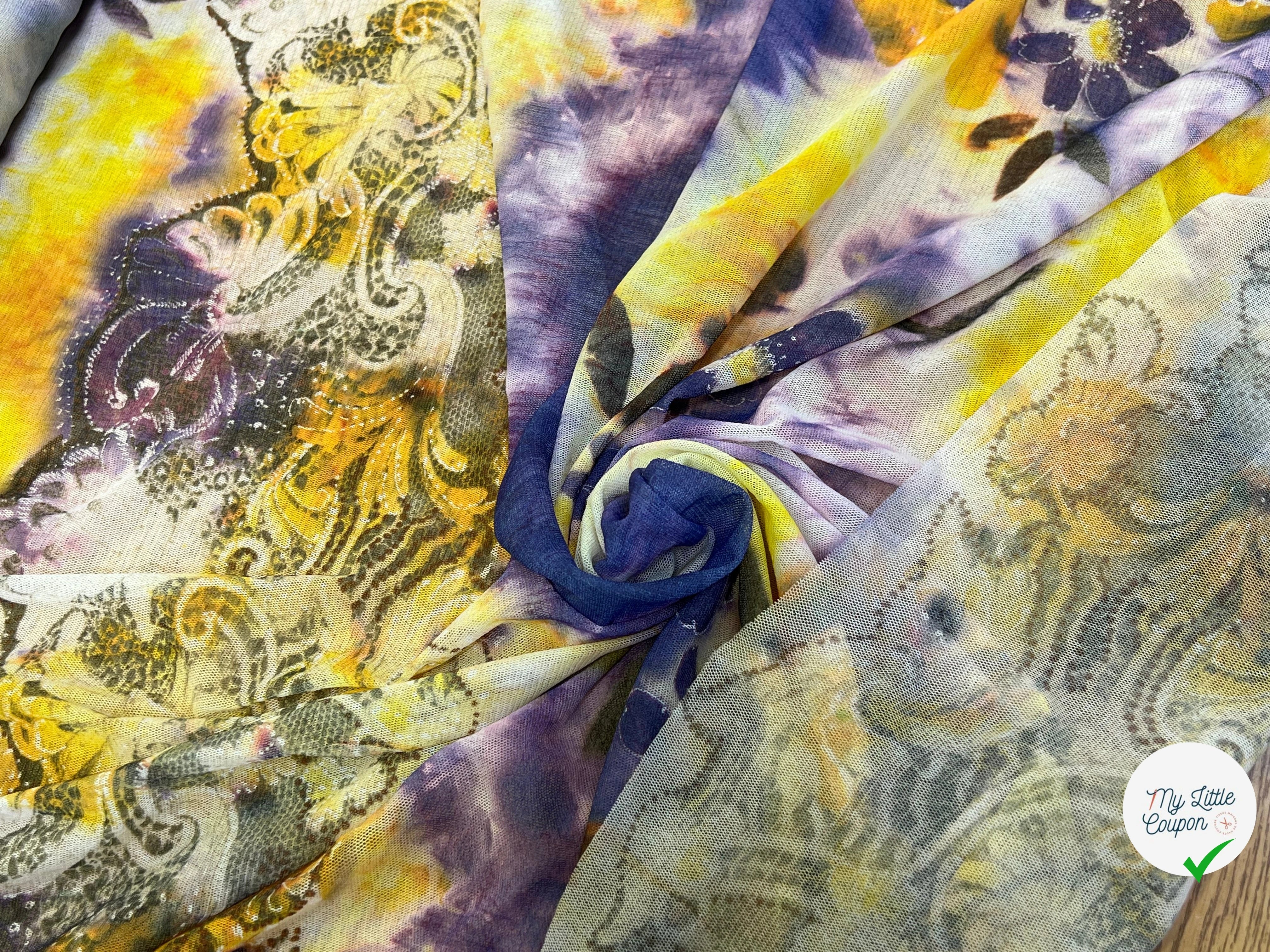 MAILLE RESILE ULTRA STRETCH FLORAL JAUNE VIOLET - My Little Coupon