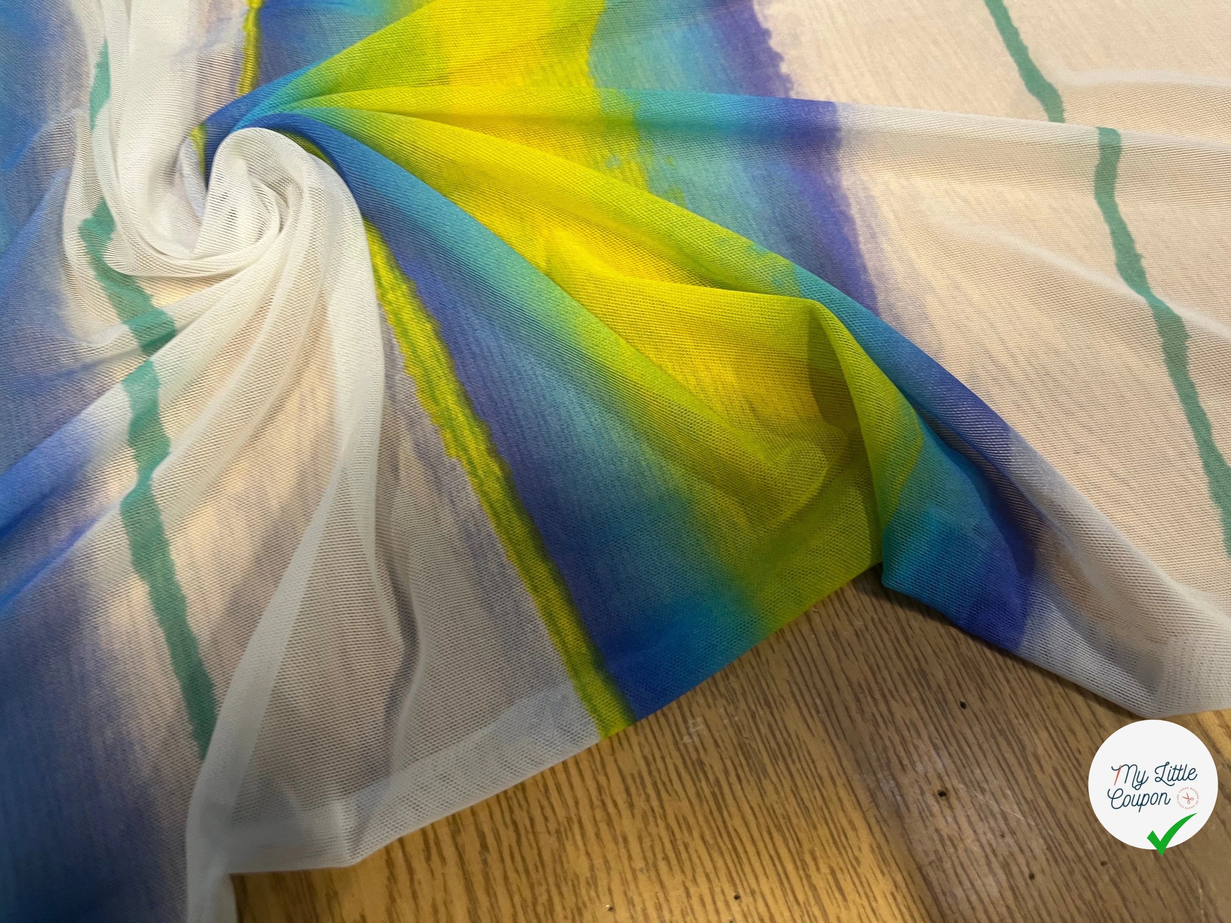 MAILLE RÉSILLE À RAYURES MULTICOLORES PERPENDICULAIRES À LA LISIÈRE - My Little Coupon