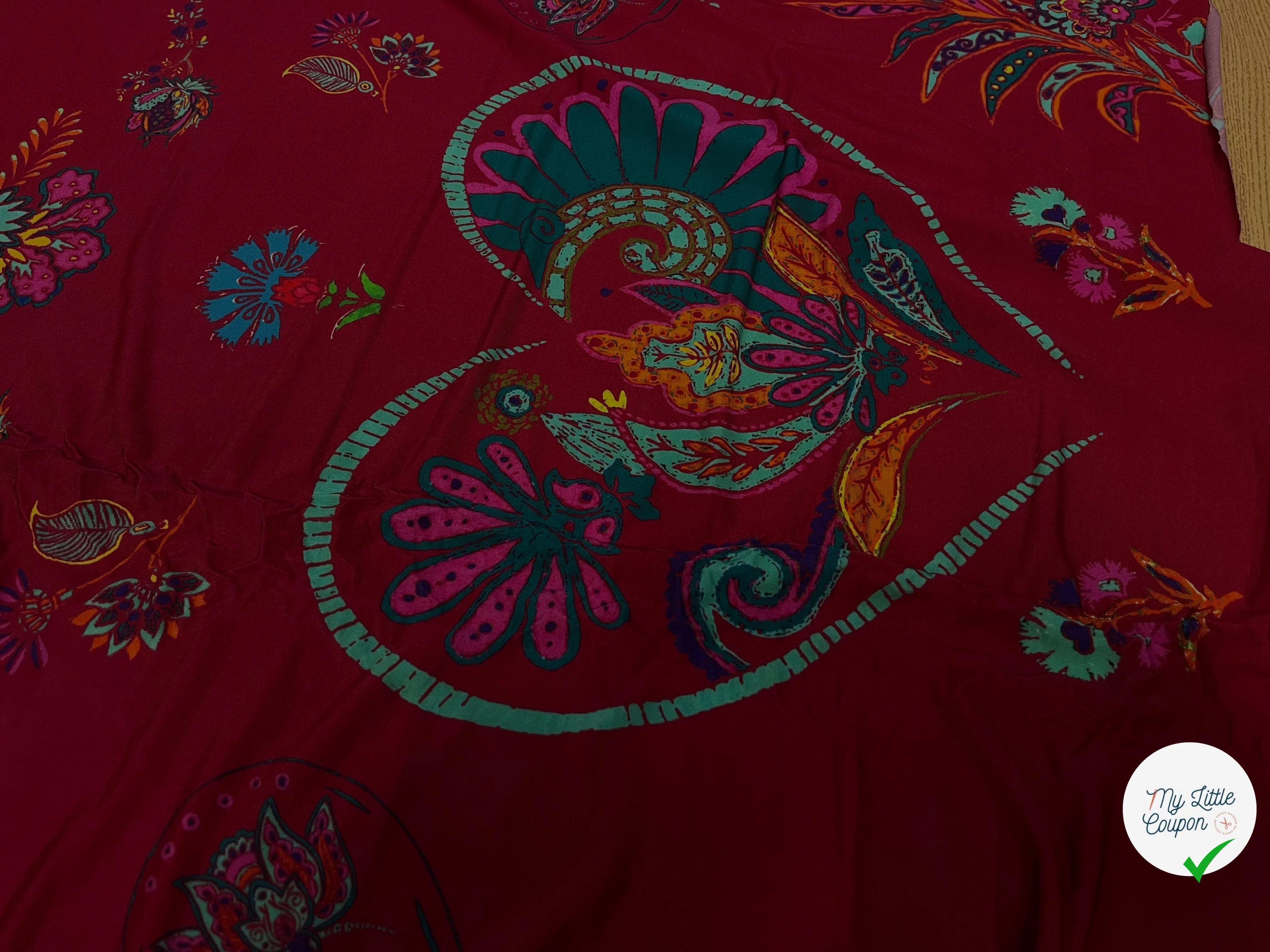 MAILLE VISCOSE BORDEAUX À MOTIFS COEURS ET FEUILLAGES - My Little Coupon