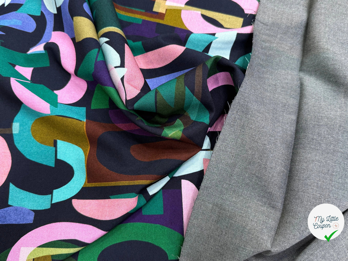 MAILLE VISCOSE STRETCH IMPRIMÉ ALPHABET MULTICOLORE - My Little Coupon