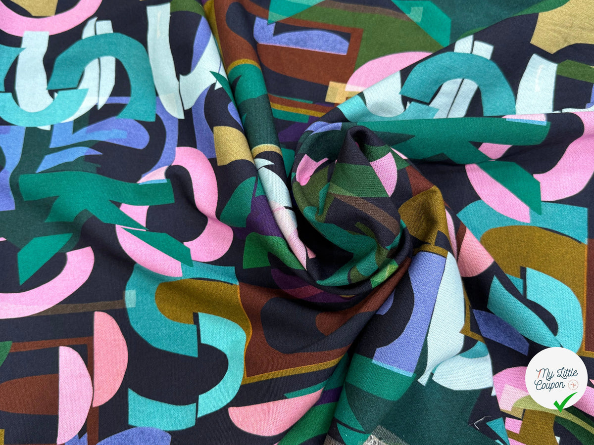 MAILLE VISCOSE STRETCH IMPRIMÉ ALPHABET MULTICOLORE - My Little Coupon