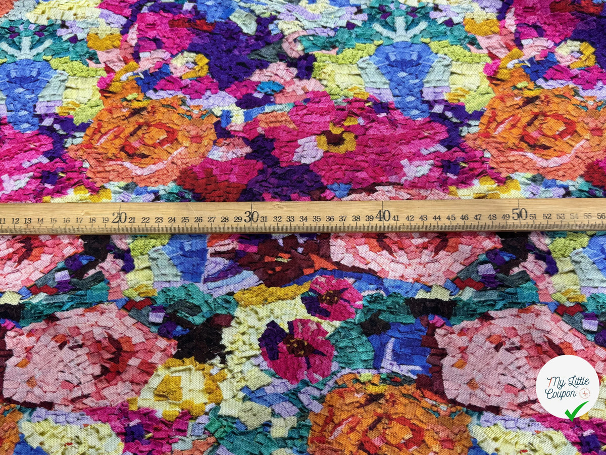 MAILLE VISCOSE STRETCH IMPRIMÉ FLEURS ESPRIT TAPISSERIE MULTICOLORE - My Little Coupon