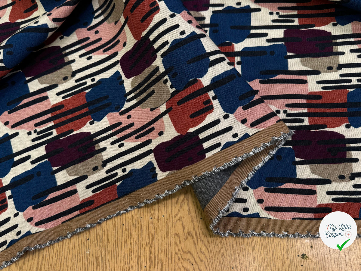 MAILLE VISCOSE STRETCH IMPRIMÉ MOTIF ANNÉES 70 MISTERY PLUIE - My Little Coupon