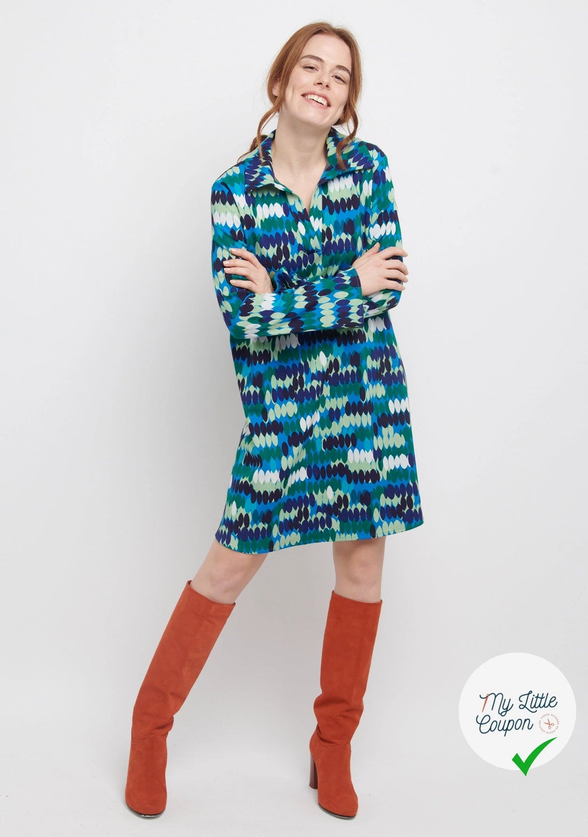 MAILLE VISCOSE STRETCH IMPRIMÉ OLIVES BLEU - My Little Coupon