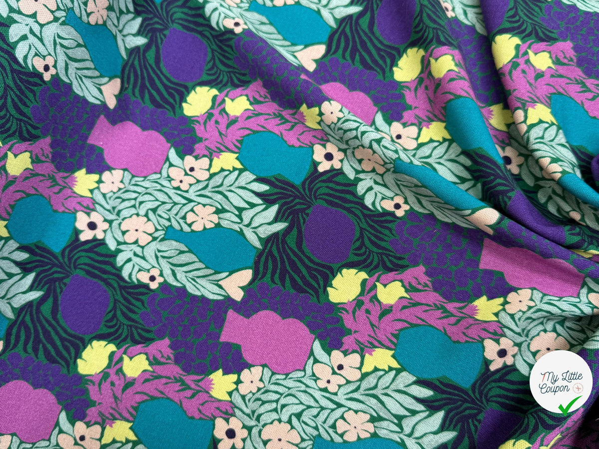 MAILLE VISCOSE STRETCH IMPRIMÉ VASES ET FEUILLAGES ESPRIT MATISSE - My Little Coupon