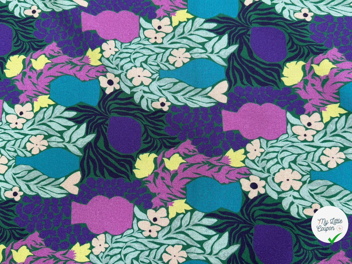 MAILLE VISCOSE STRETCH IMPRIMÉ VASES ET FEUILLAGES ESPRIT MATISSE - My Little Coupon