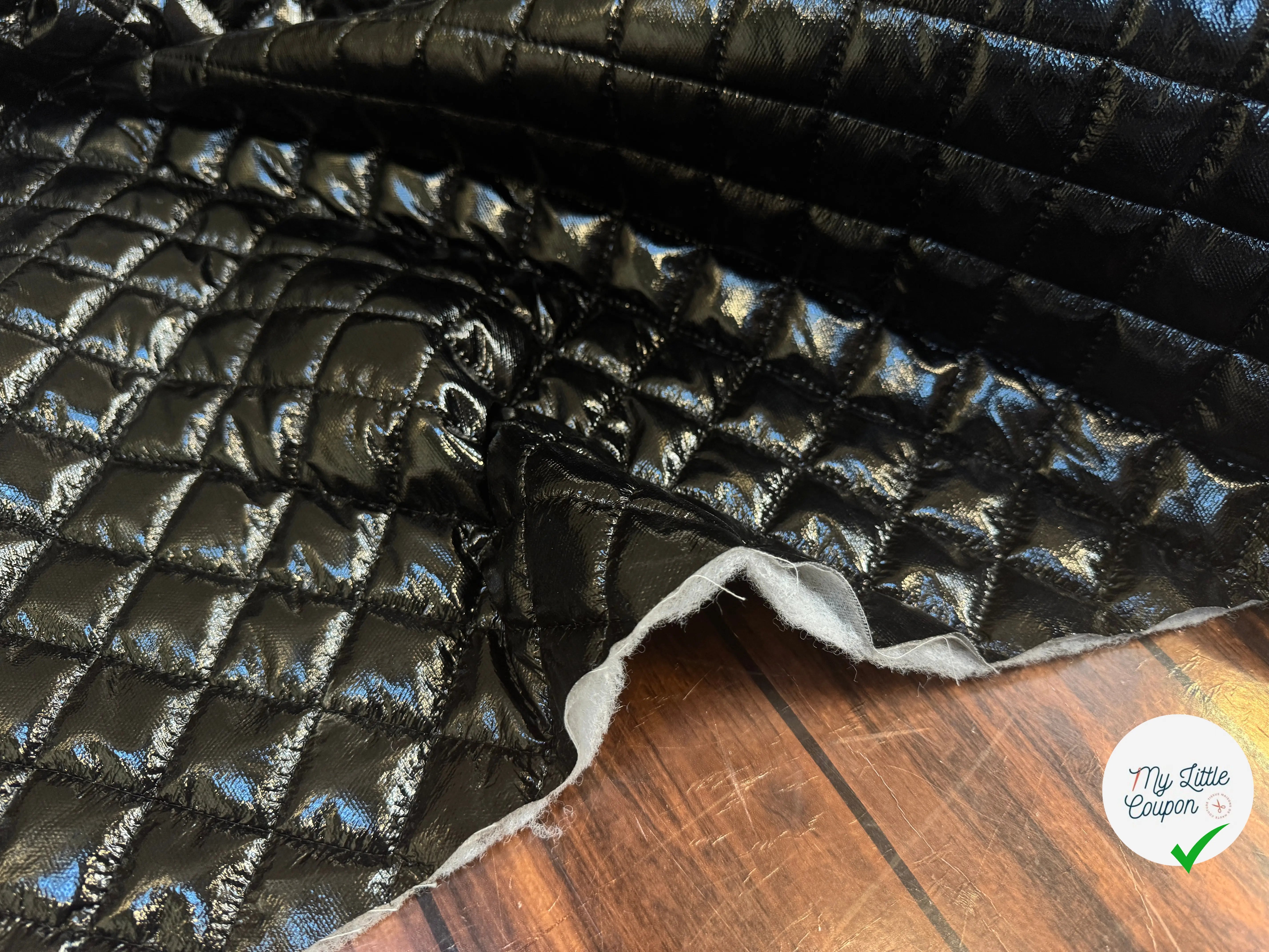 MATELASSÉ DOUBLE FACE SATIN CUIR NOIR BRILLANT DOUBLURE NOIRE - My Little Coupon