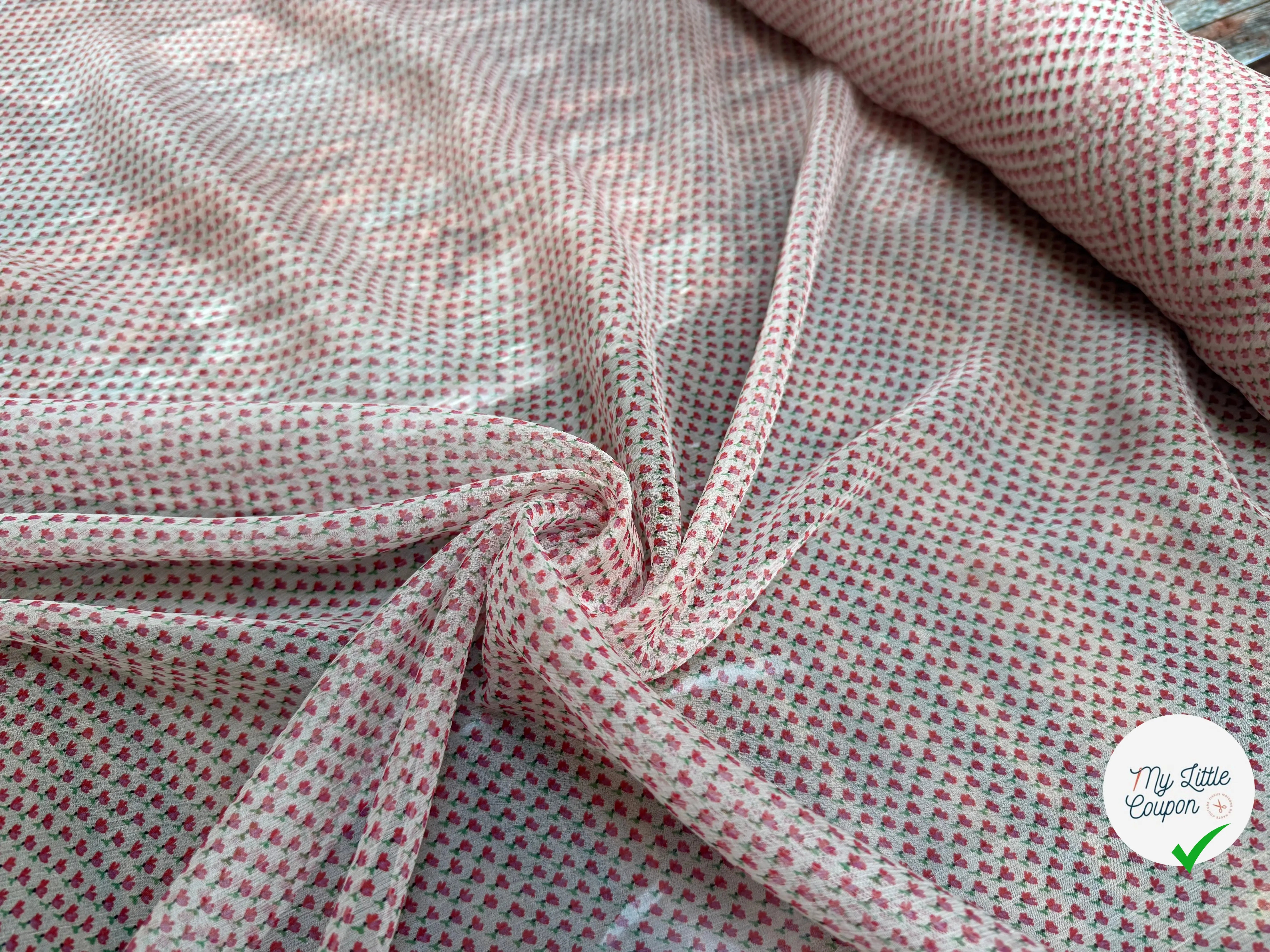 MOUSSELINE DE SOIE 100% SOIE MOTIFS FLEURS PRINTEMPS BLANC - My Little Coupon