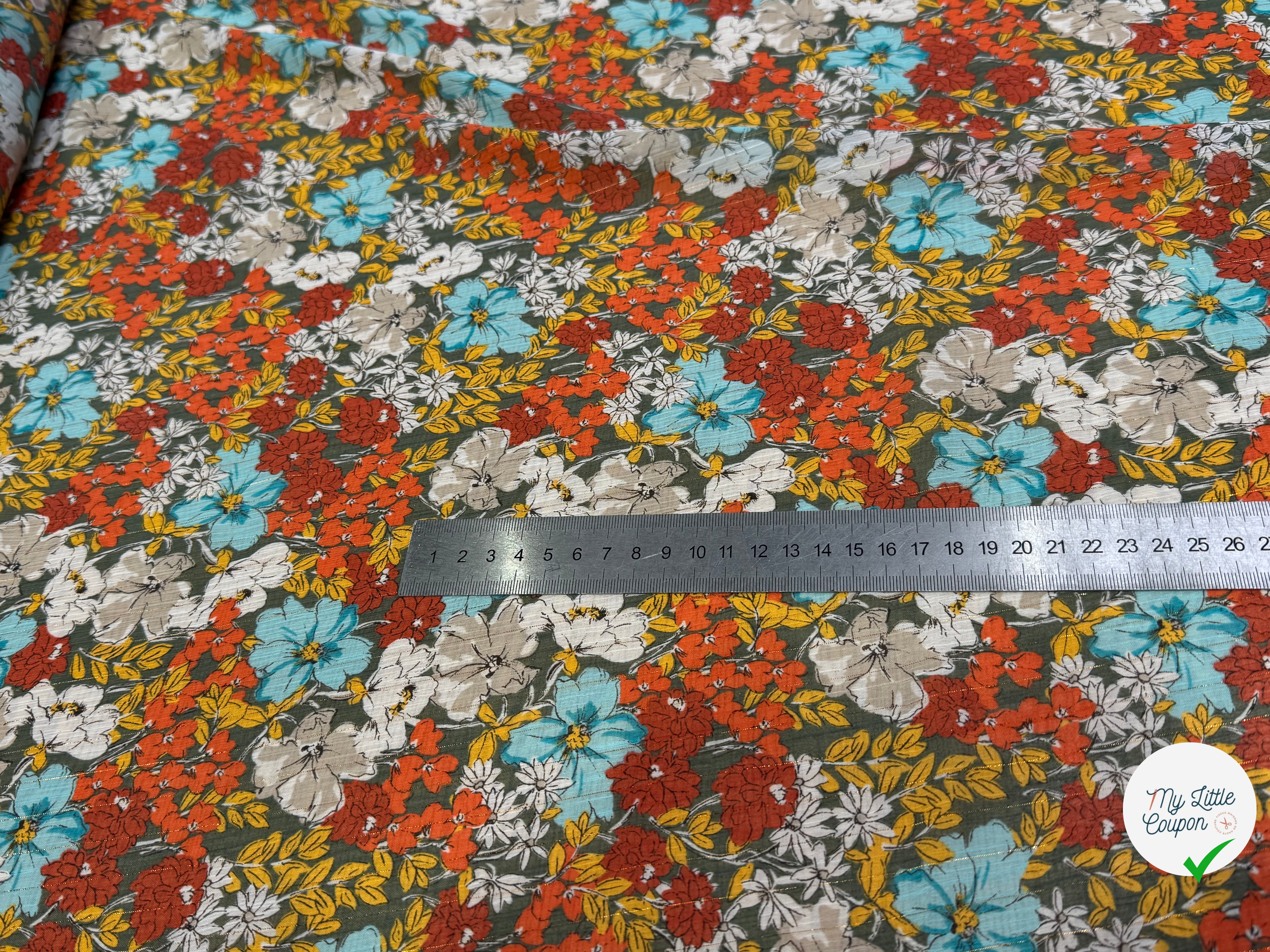 MOUSSELINE FIL MÉTAL IMPRIMÉ JOLIES FLEURS MULICOLORES CHIC - My Little Coupon
