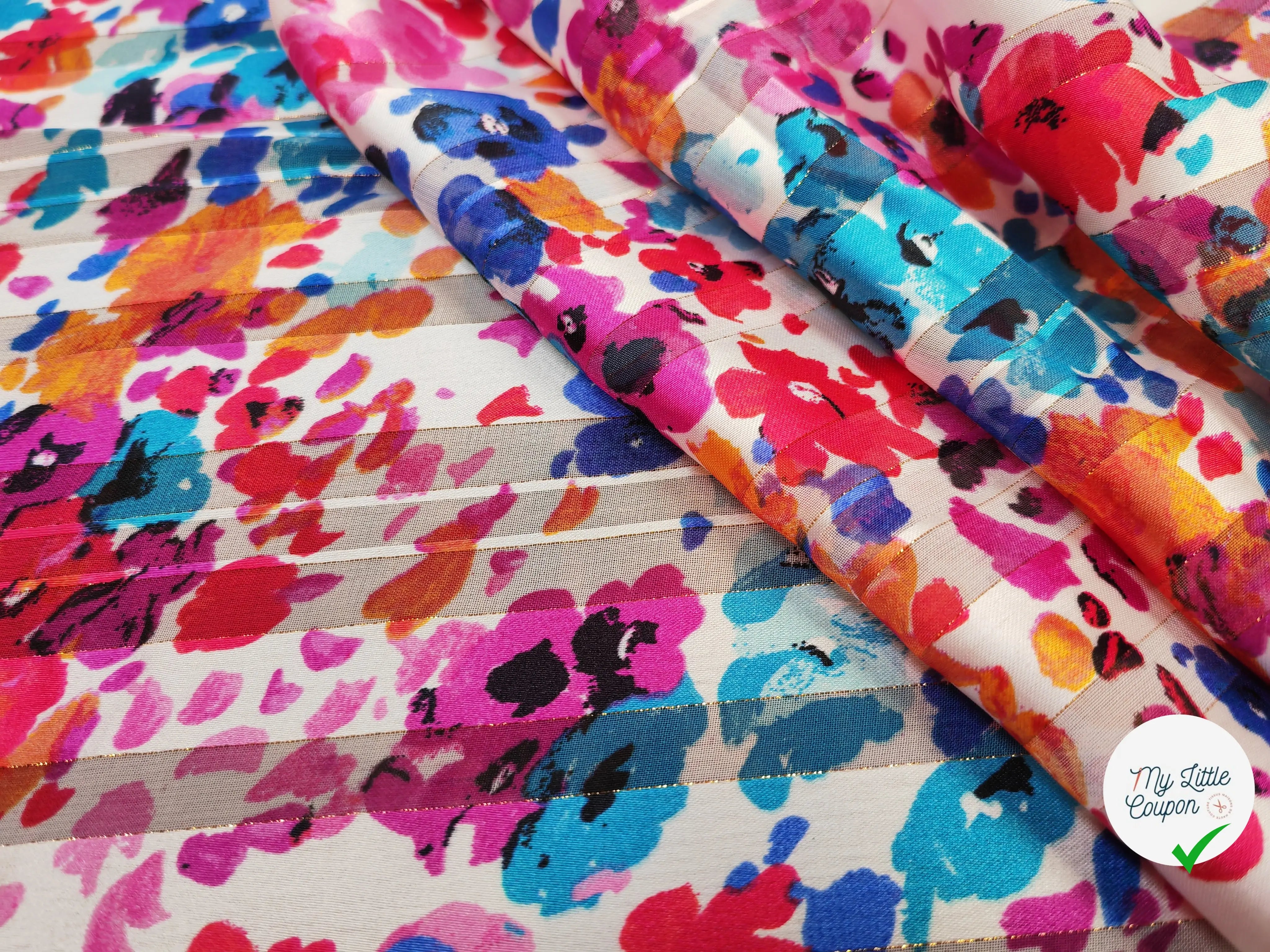 MOUSSELINE FLEURS AQUARELLE BLEUE & ROUGE - My Little Coupon