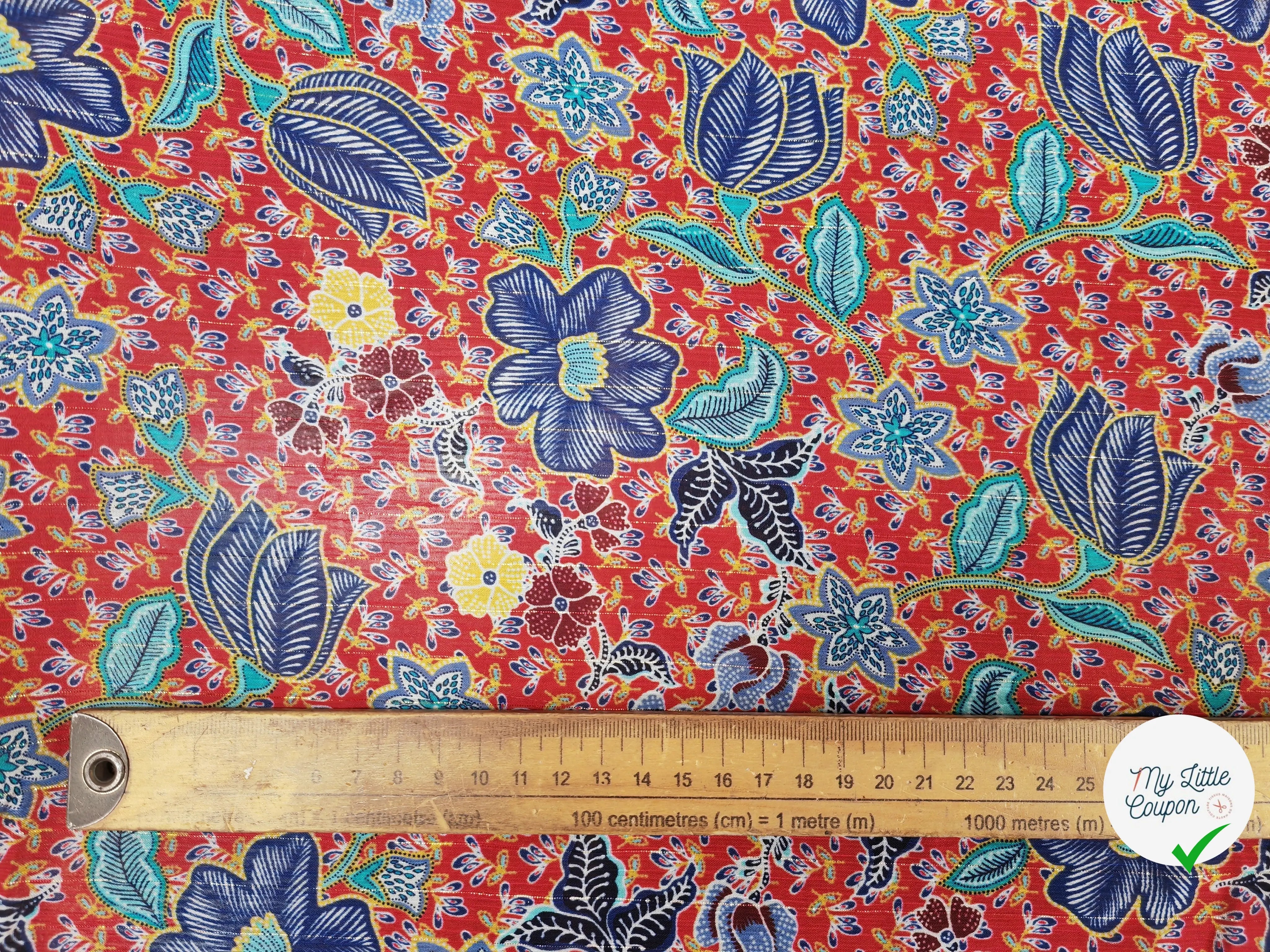 MOUSSELINE FLEURS ORIENTALES FOND ROUGE - My Little Coupon