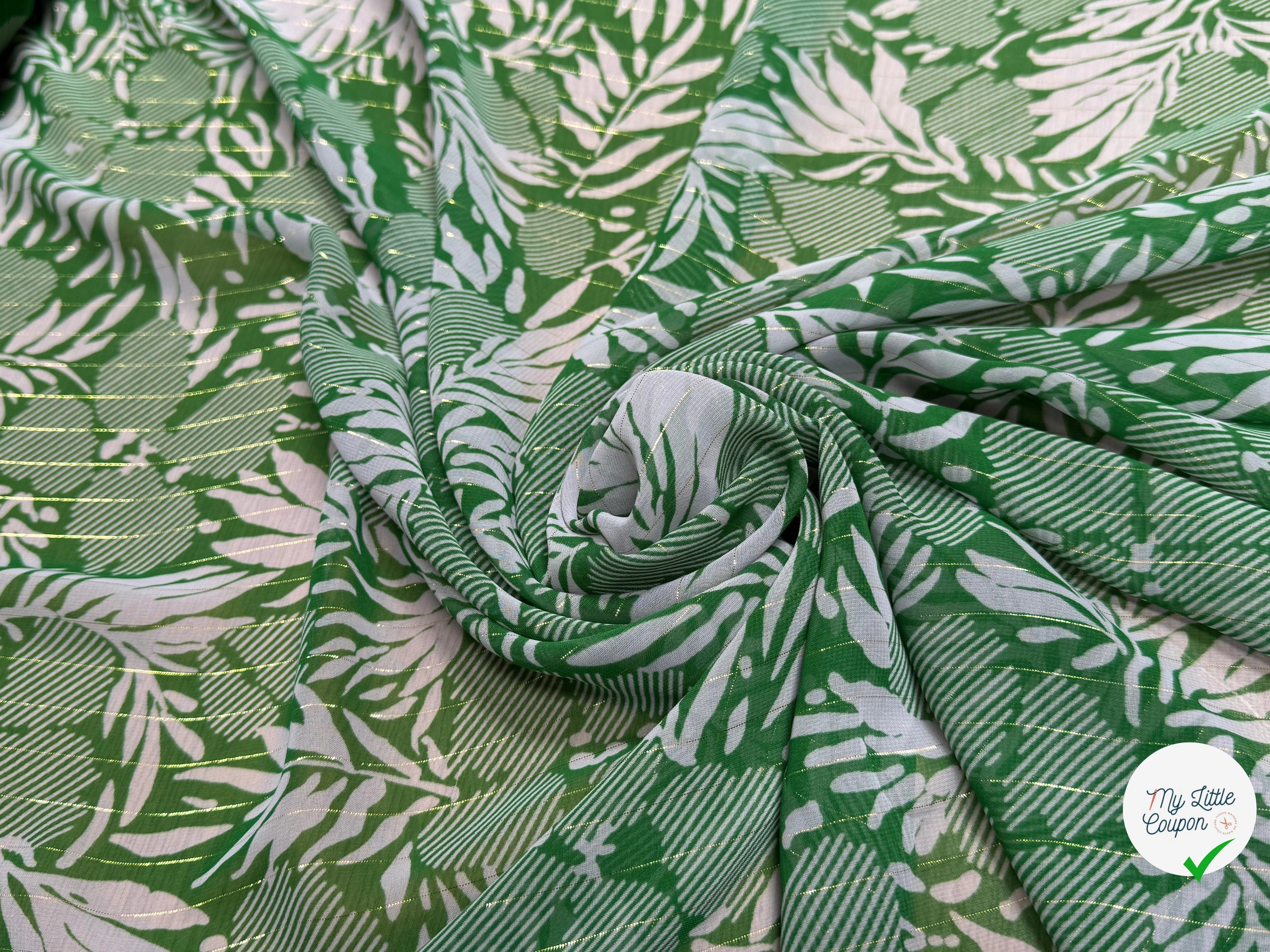 MOUSSELINE FOND VERT IMPRIMÉE MOTIFS FLORAUX - My Little Coupon