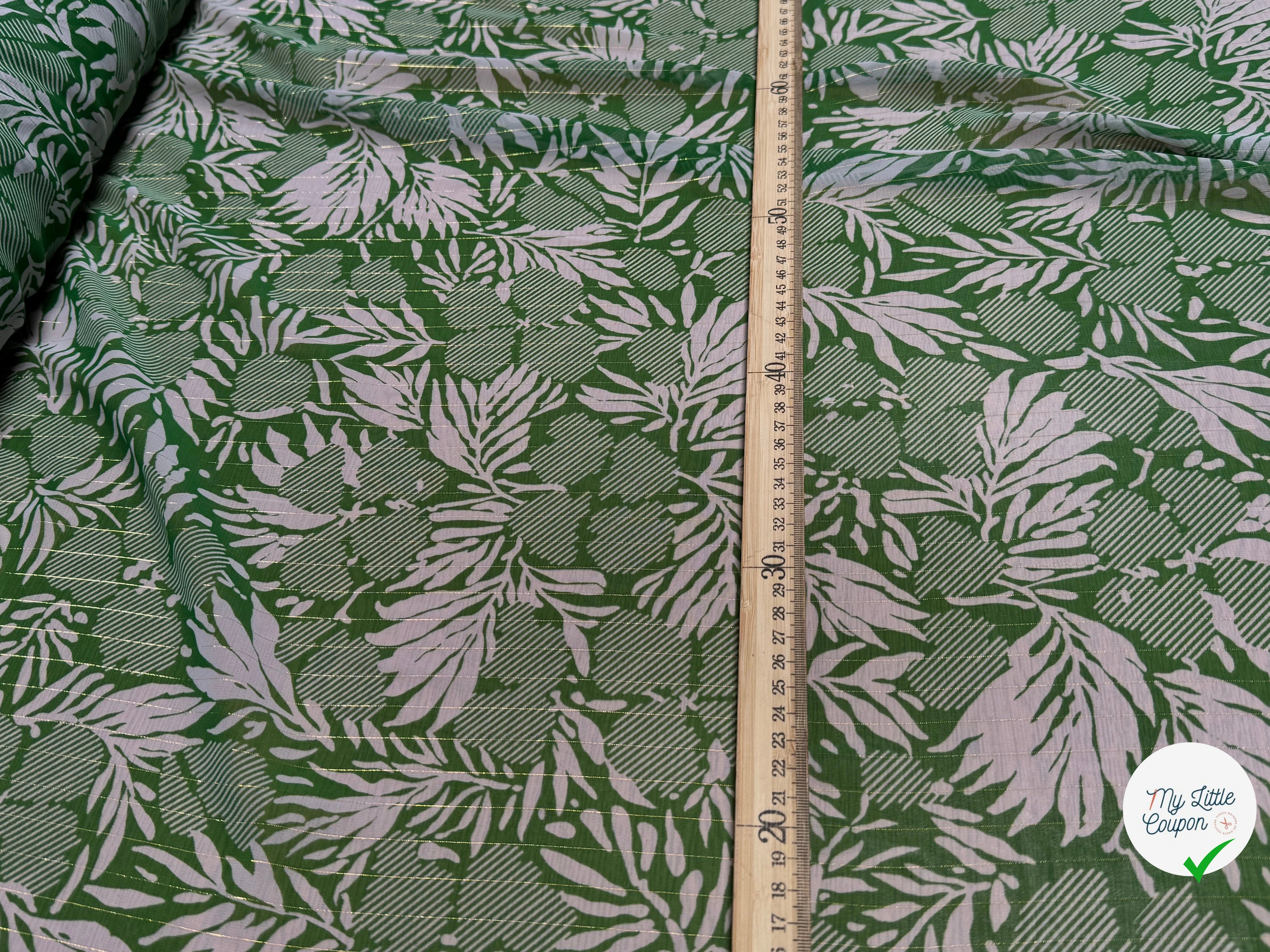 MOUSSELINE FOND VERT IMPRIMÉE MOTIFS FLORAUX - My Little Coupon