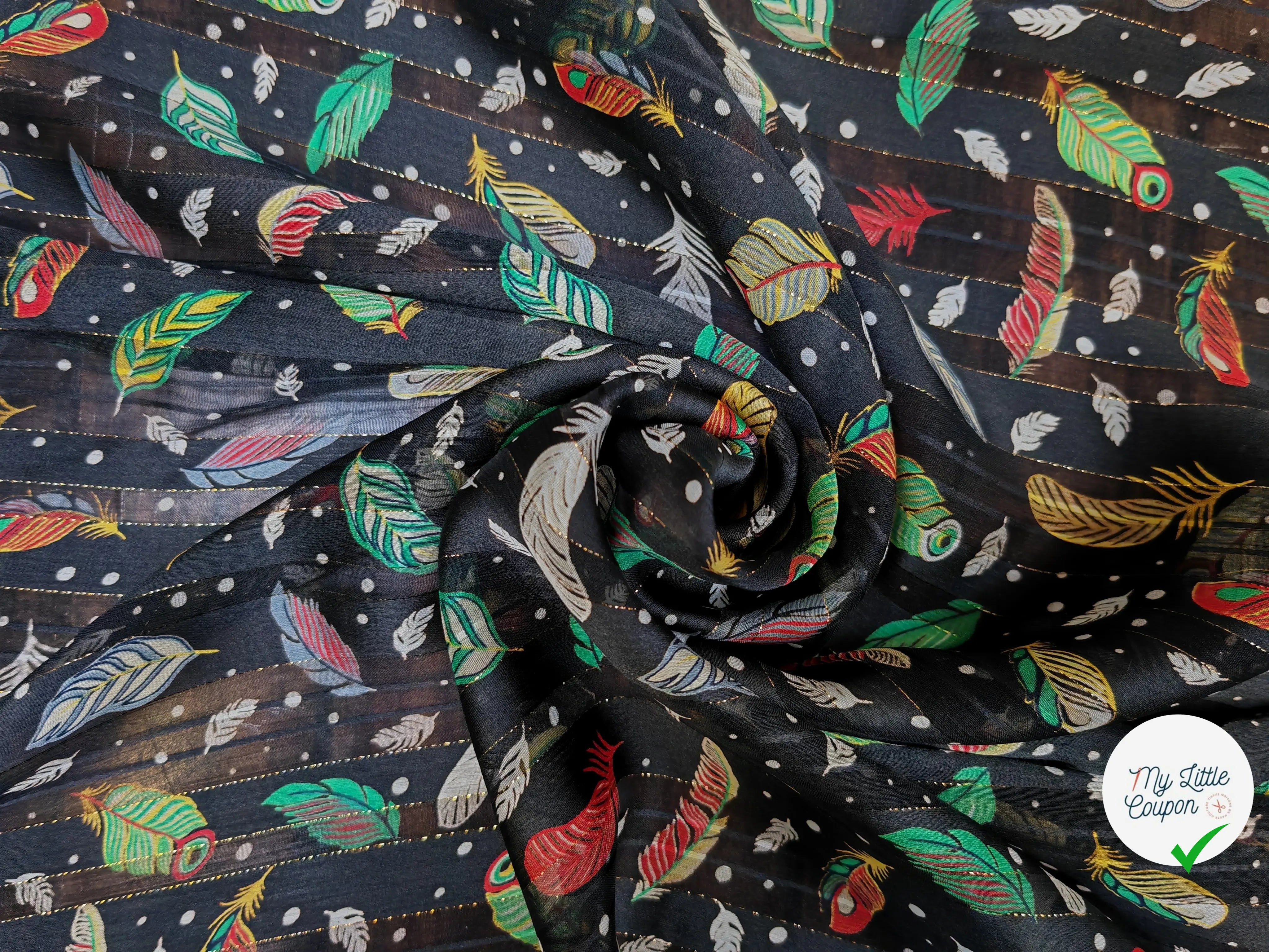 MOUSSELINE OSLOW PLUMES MULTICOLORE FOND NOIR - My Little Coupon