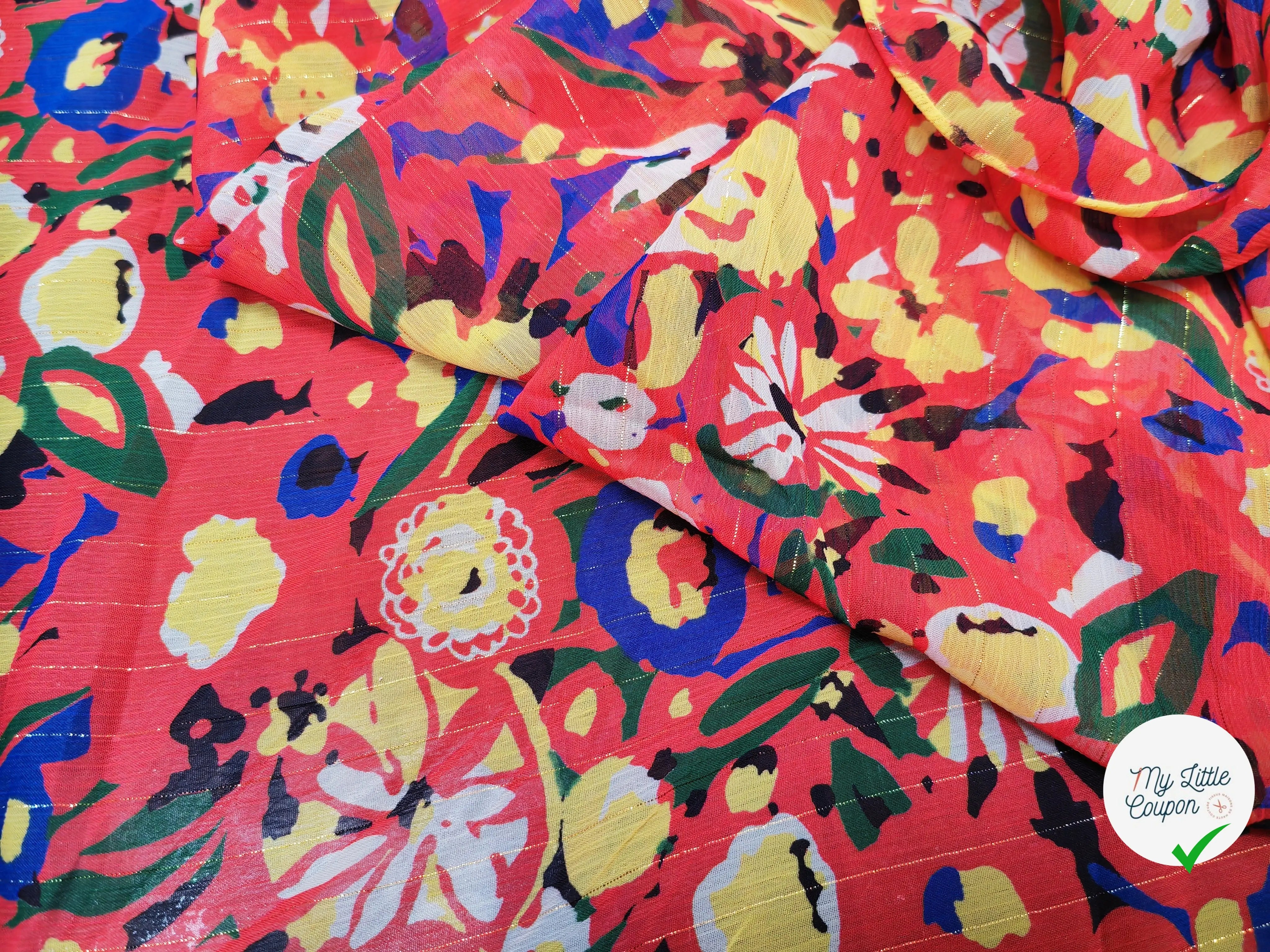 MOUSSELINE TÂCHE DE FLEURS FOND ROUGE - My Little Coupon