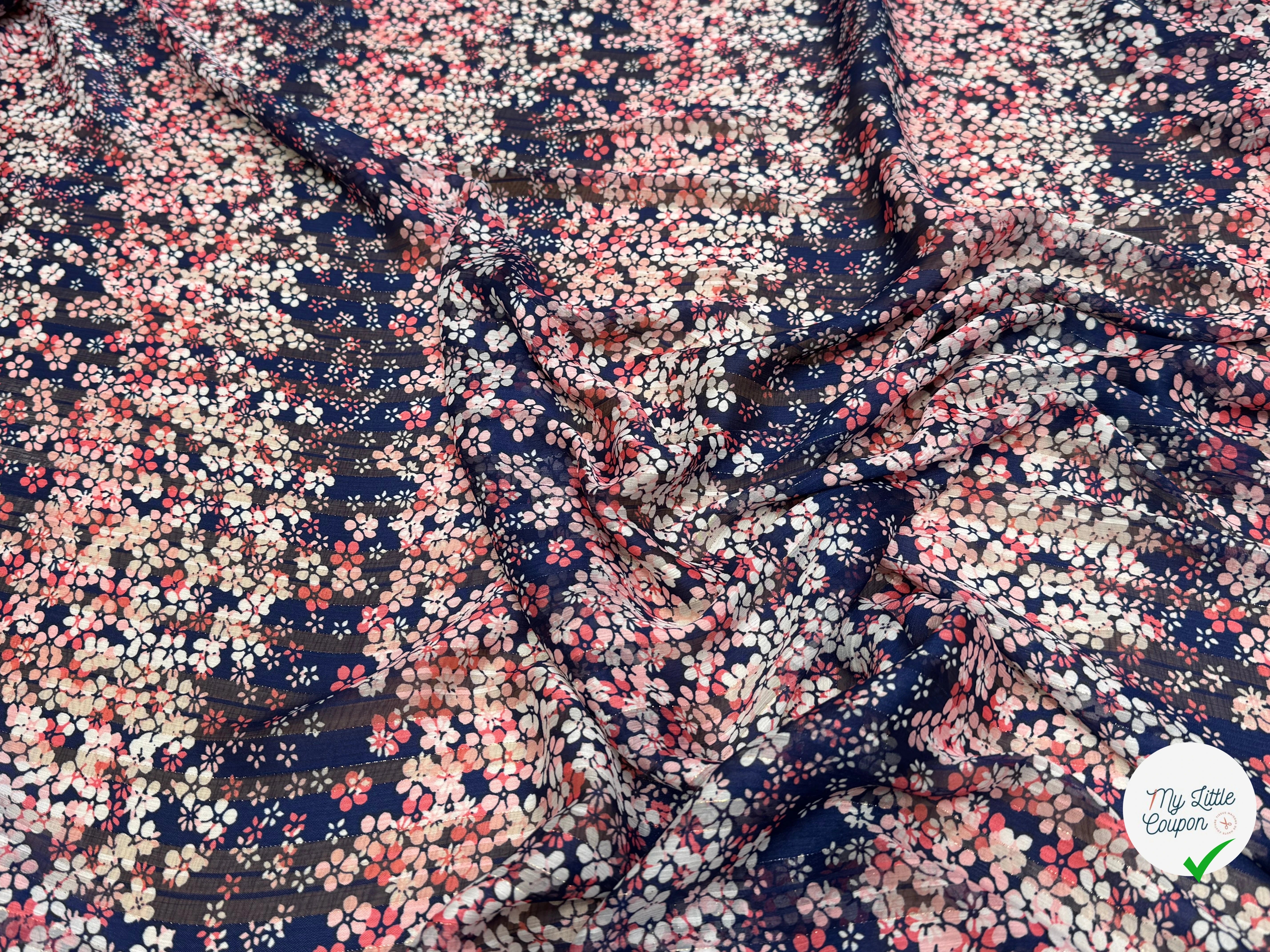 MOUSSELINE YORYU FOND MARINE MAGNIFIQUES MOTIFS FLORAUX - My Little Coupon