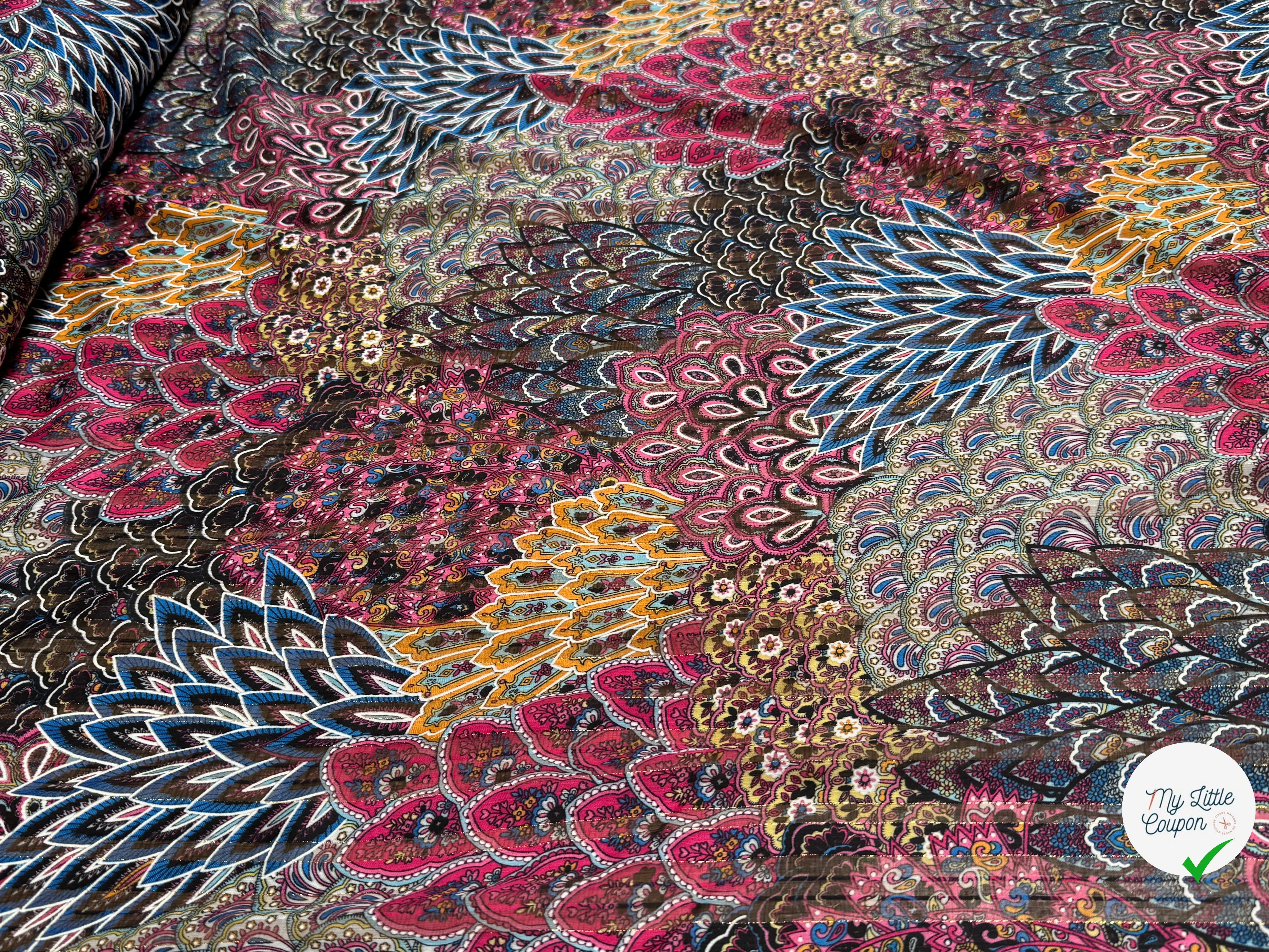 MOUSSELINE YORYU SATIN STRIPE PRINT FUSHIA BLUE&ORANGE - My Little Coupon