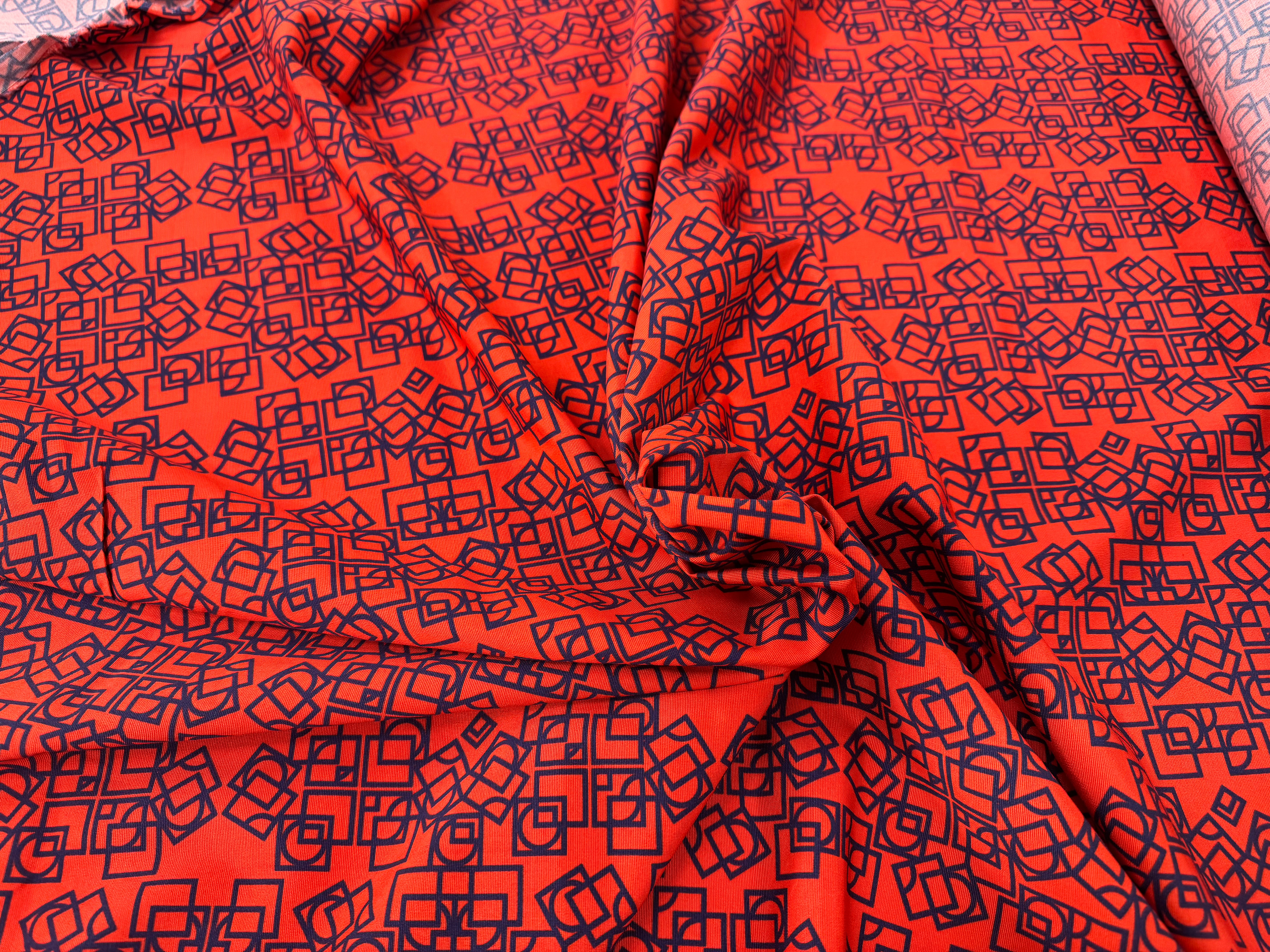 OTTOMAN STRETCH VISCOSE COTON IMRIMÉ GÉOMÉTRIQUE ORANGE - My Little Coupon