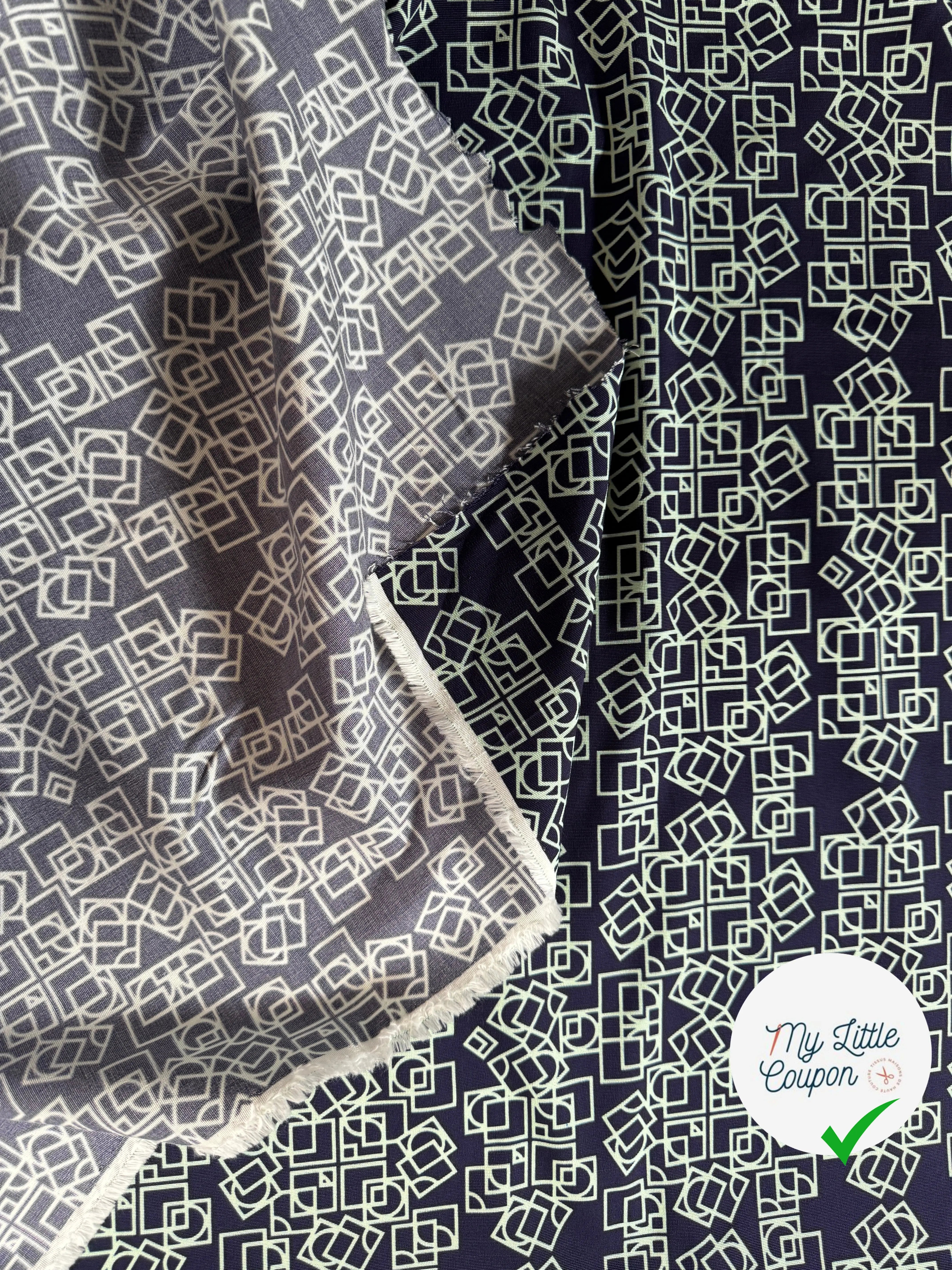 OTTOMAN VISCOSE COTON GÉOMETRIE VERT SUR BLEU - My Little Coupon