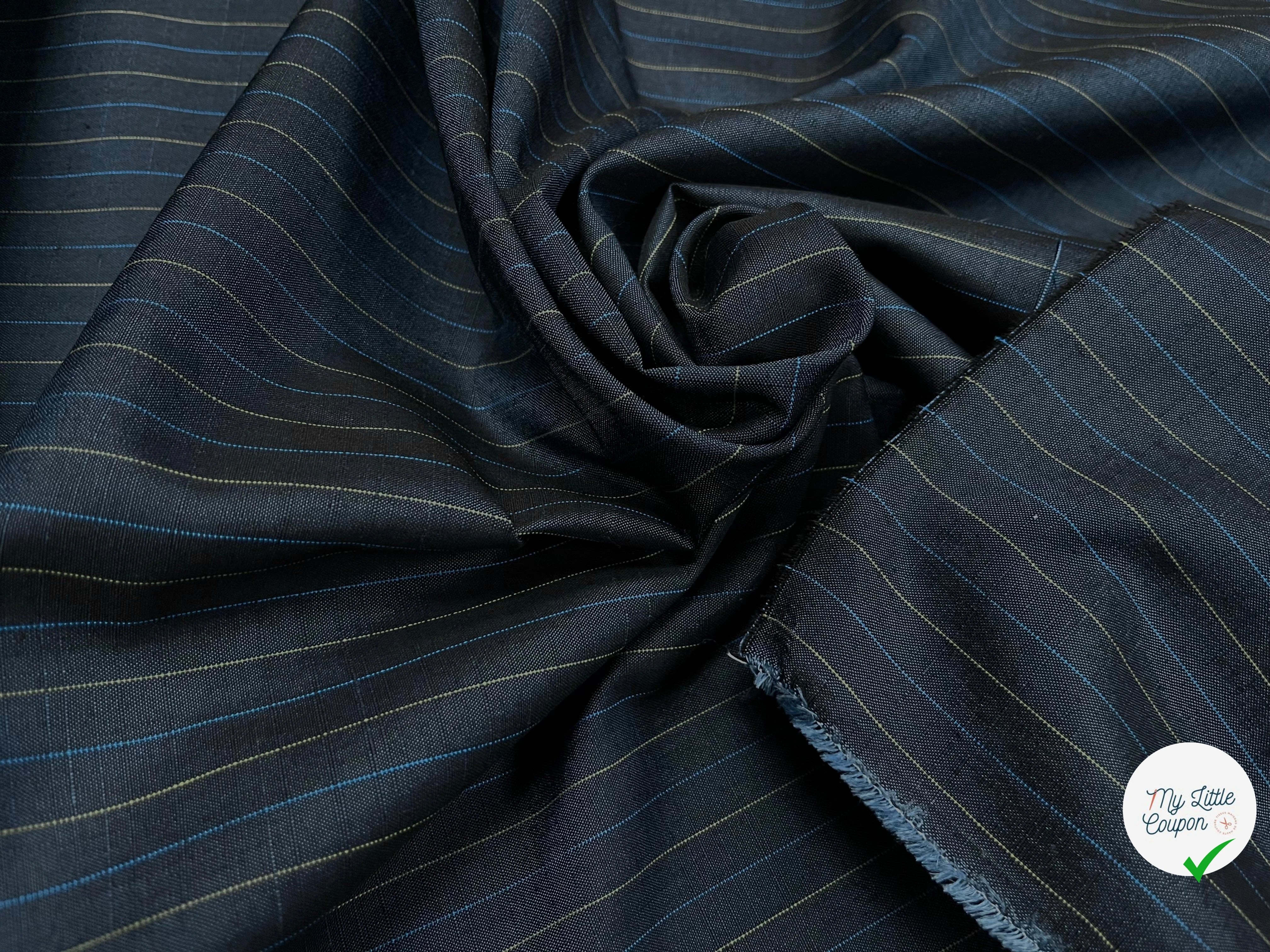 OXFORD DRU VISCOSE BLEU GRISÉ À RAURES BLEU&JAUNE - My Little Coupon