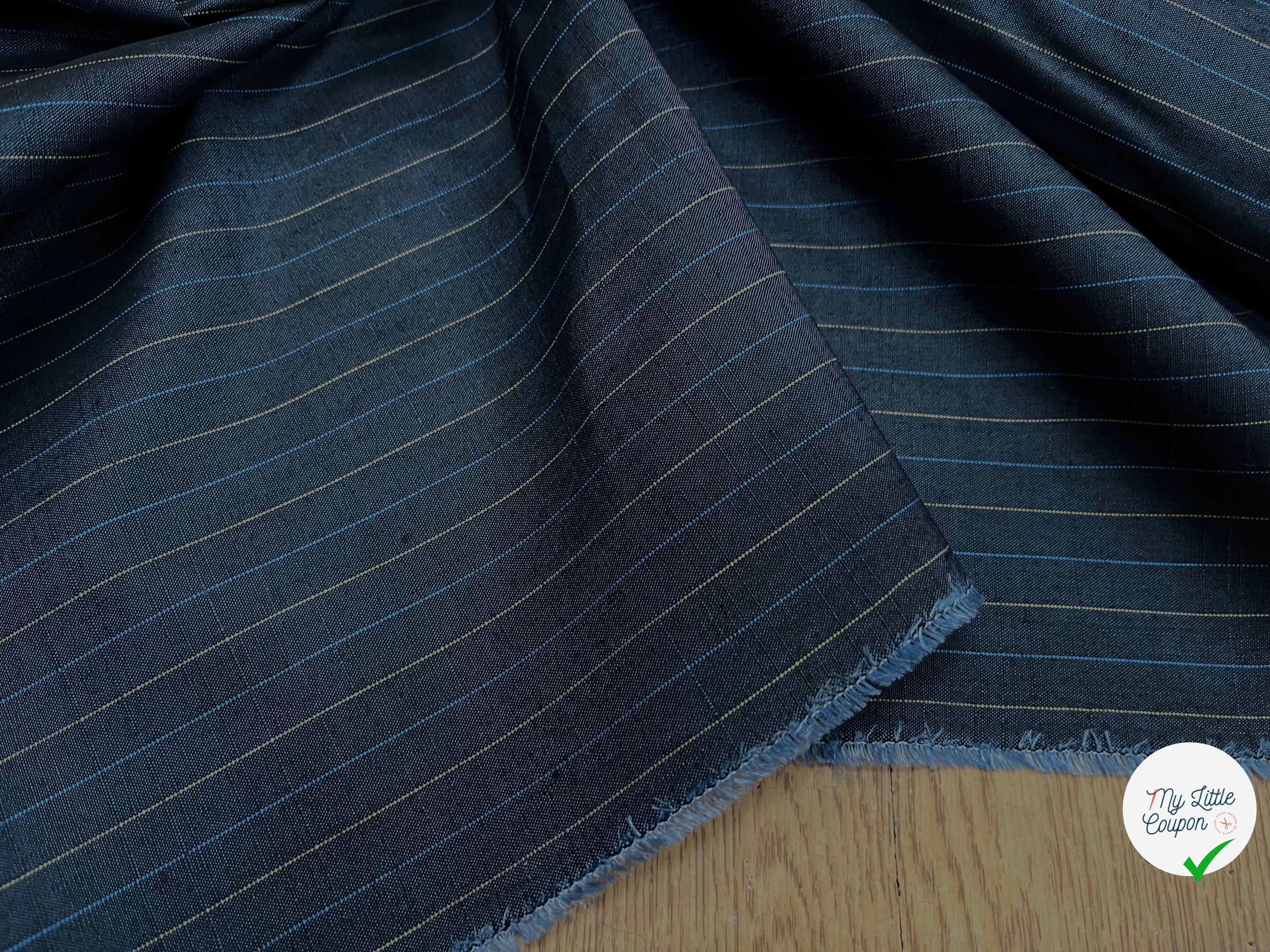 OXFORD DRU VISCOSE BLEU GRISÉ À RAURES BLEU&JAUNE - My Little Coupon