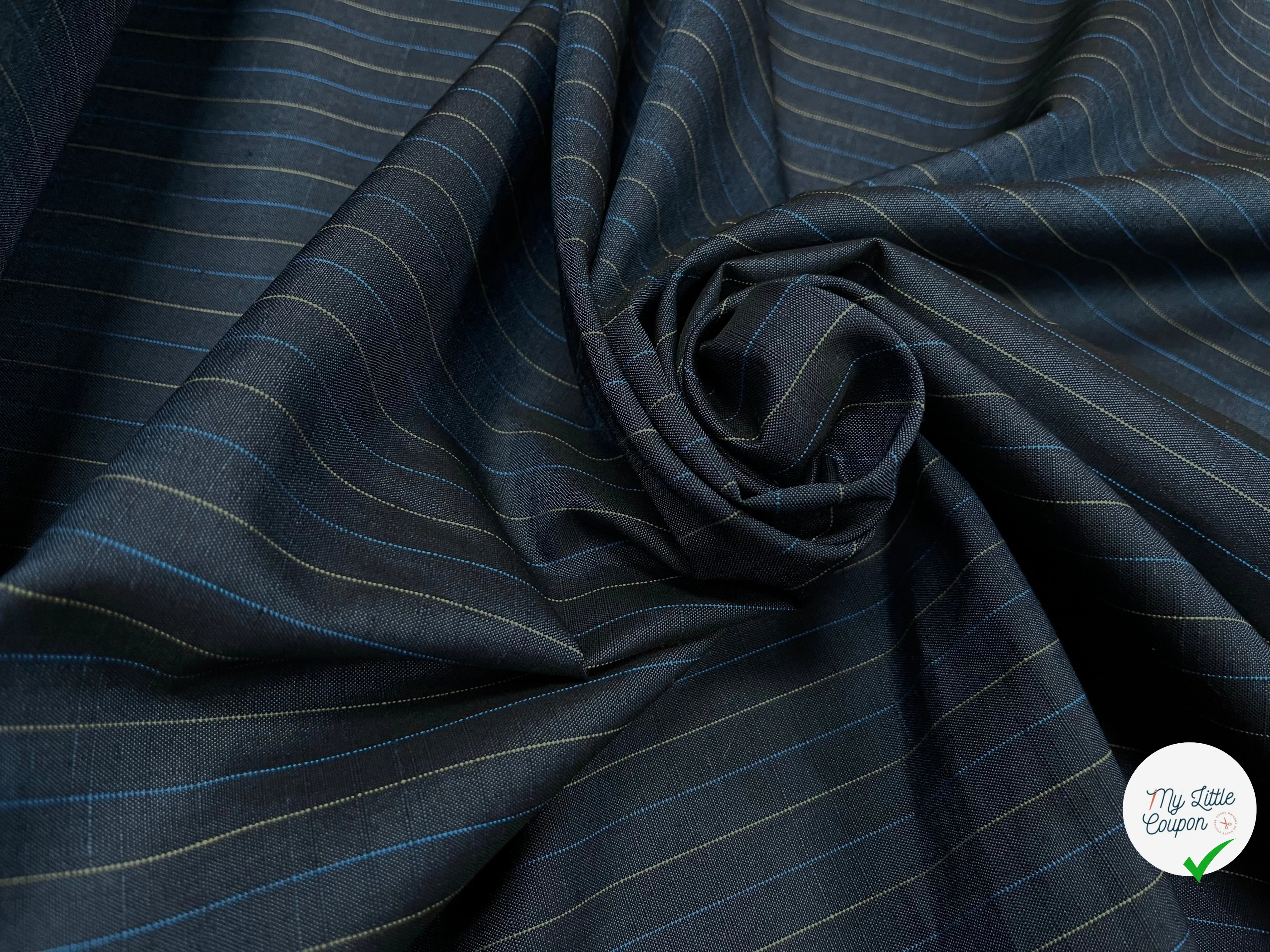OXFORD DRU VISCOSE BLEU GRISÉ À RAURES BLEU&JAUNE - My Little Coupon