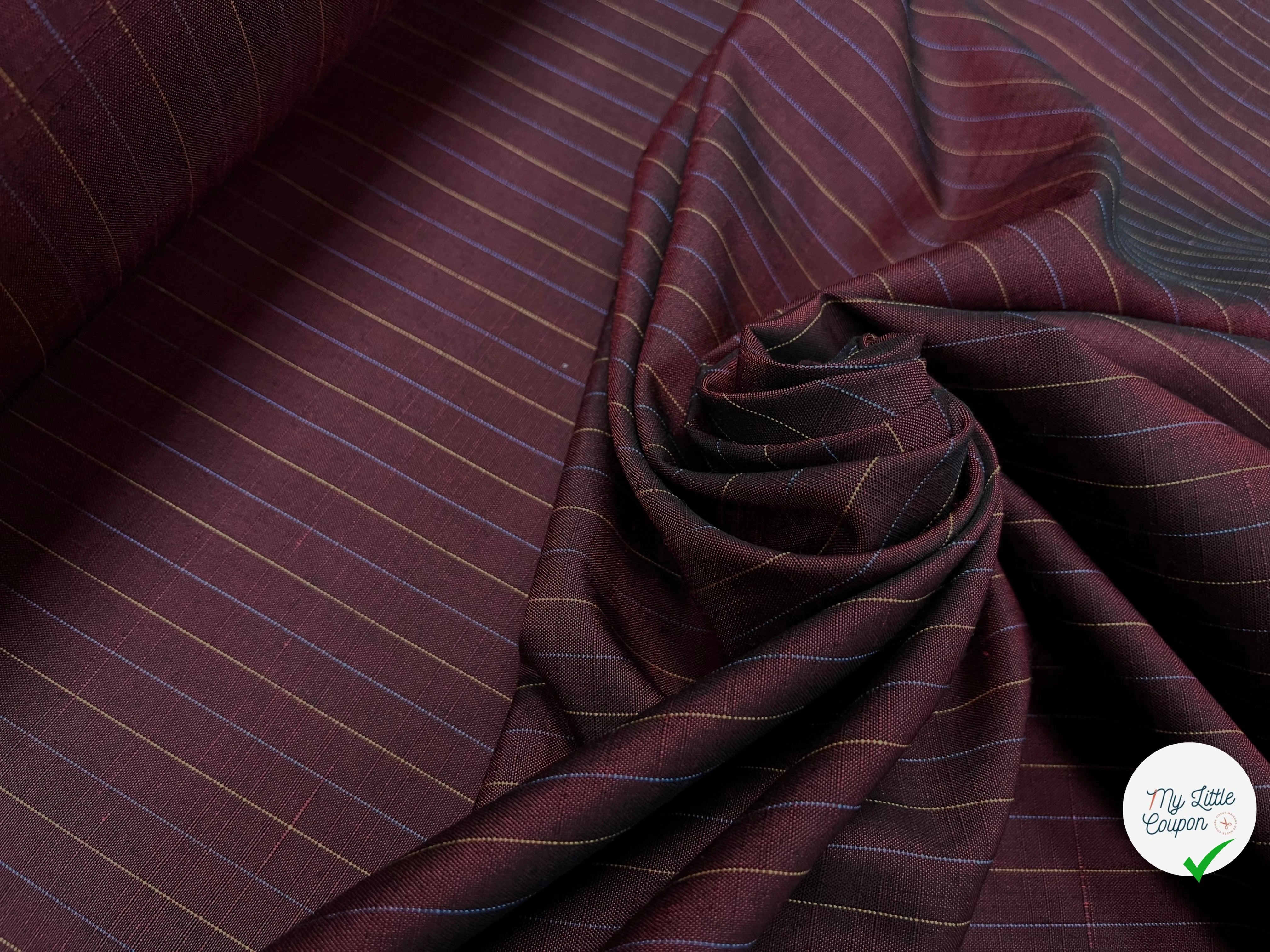 OXFORD DRU VISCOSE ROUGE WINE À RAYURES BLEU&JAUNE - My Little Coupon