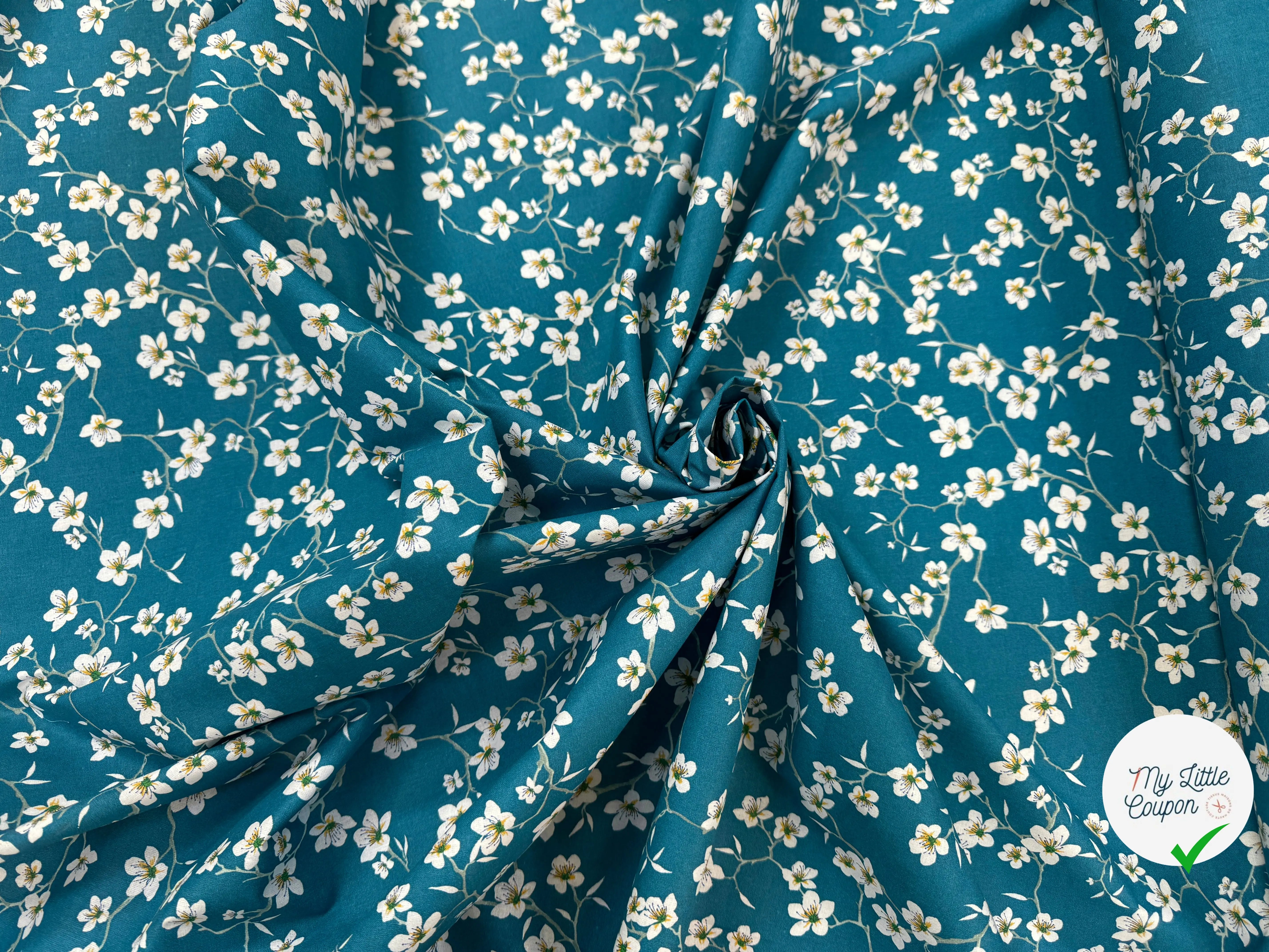 PERCALE DE COTON AMANDIER BLEU - My Little Coupon