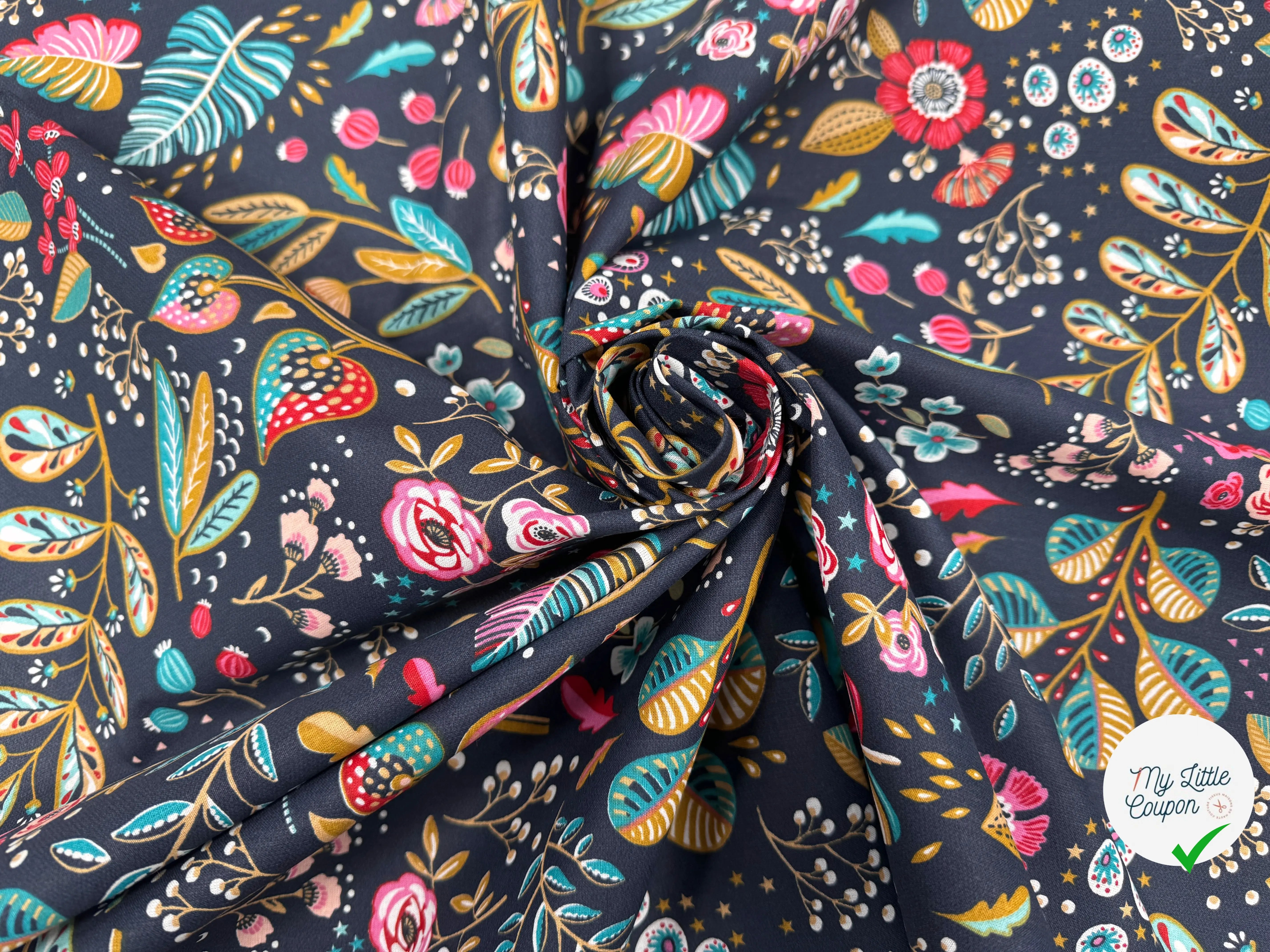PERCALE DE COTON ANCOLIE ARDOISE - My Little Coupon