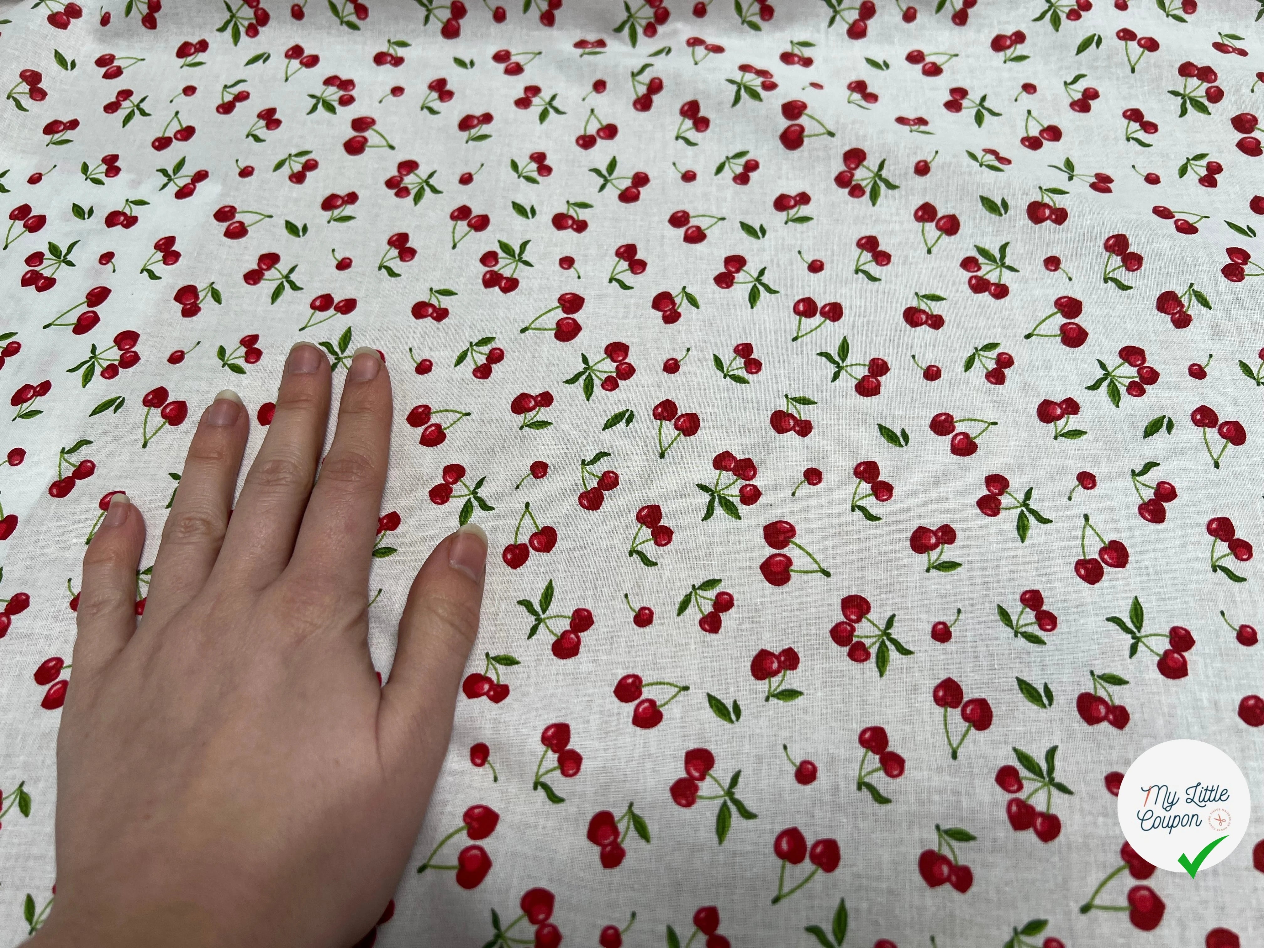 PERCALE DE COTON CERISES BLANC 150 CM - My Little Coupon